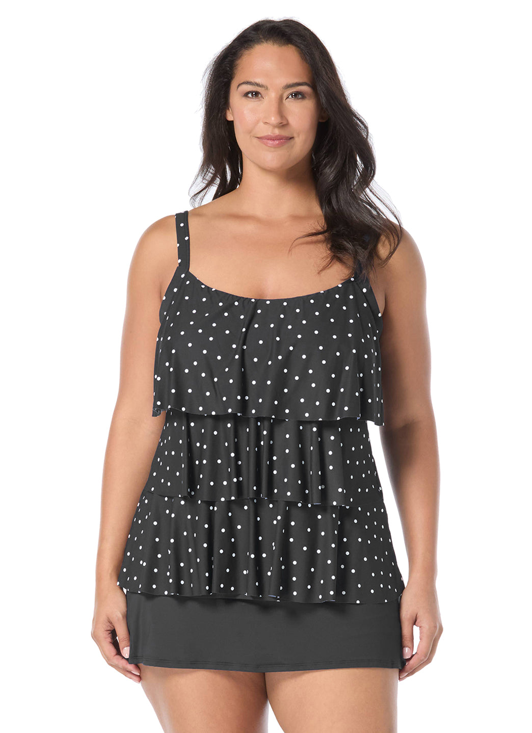 Beach House Women's Plus Size Sailor Dot Jane Ruffle Tankini Top