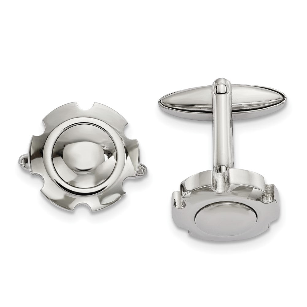 Stainless Steel Polished Cogwheel Cuff Links, 16mm (5/8 Inch)