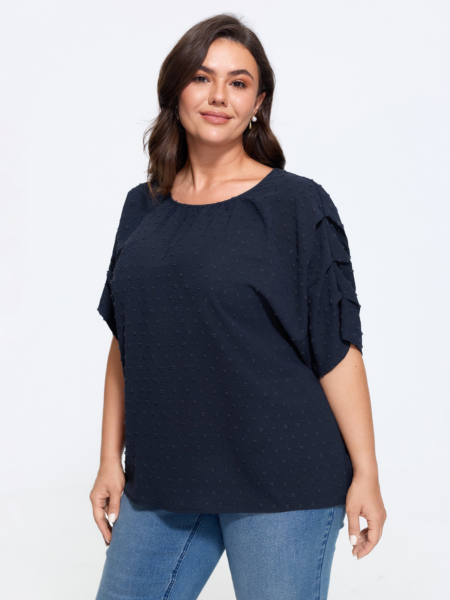 Textured Dot Ruffle Sleeve Loose Blouse
