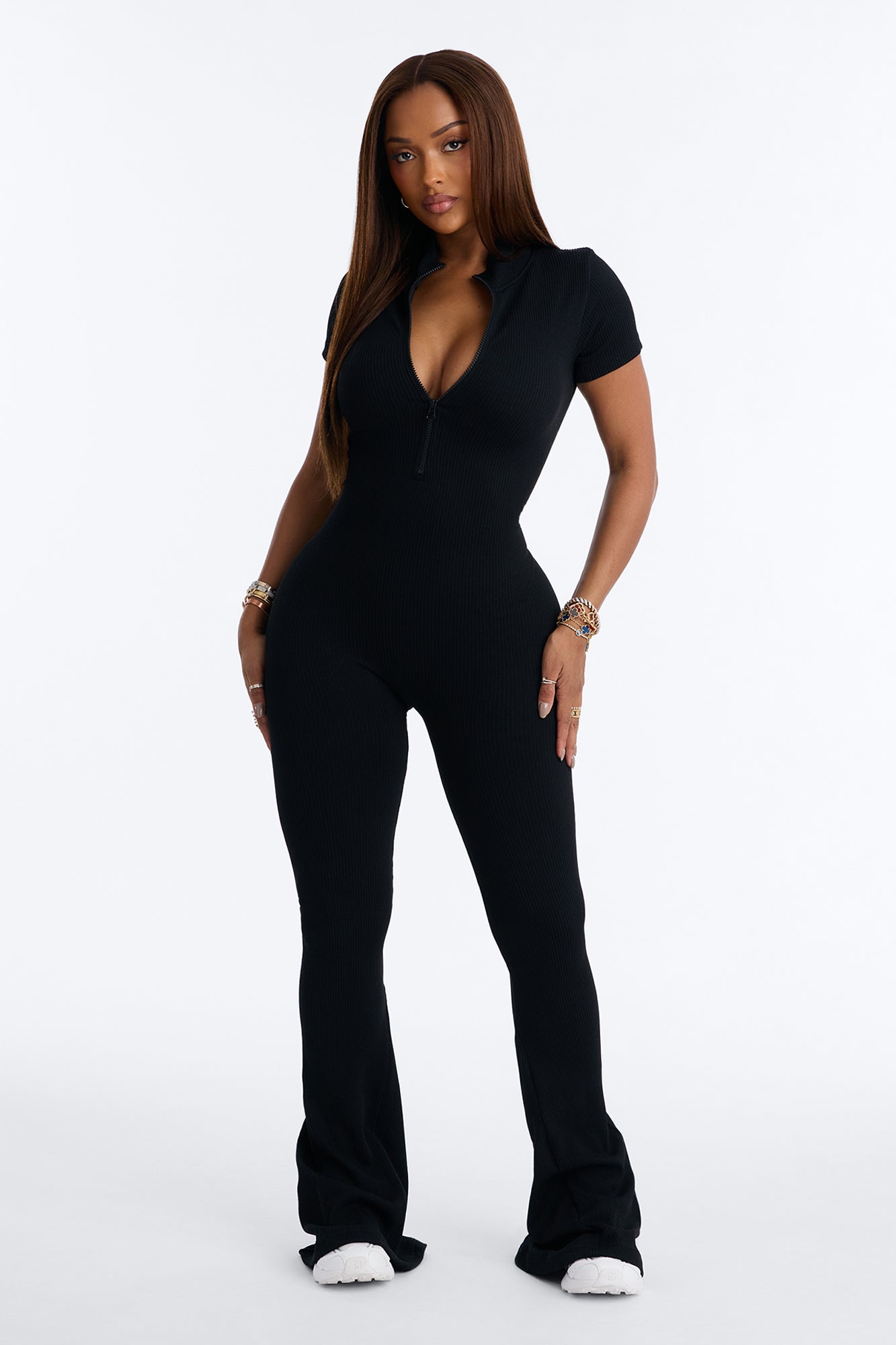 Kendra Seamless Rib Short Sleeve Jumpsuit - Black