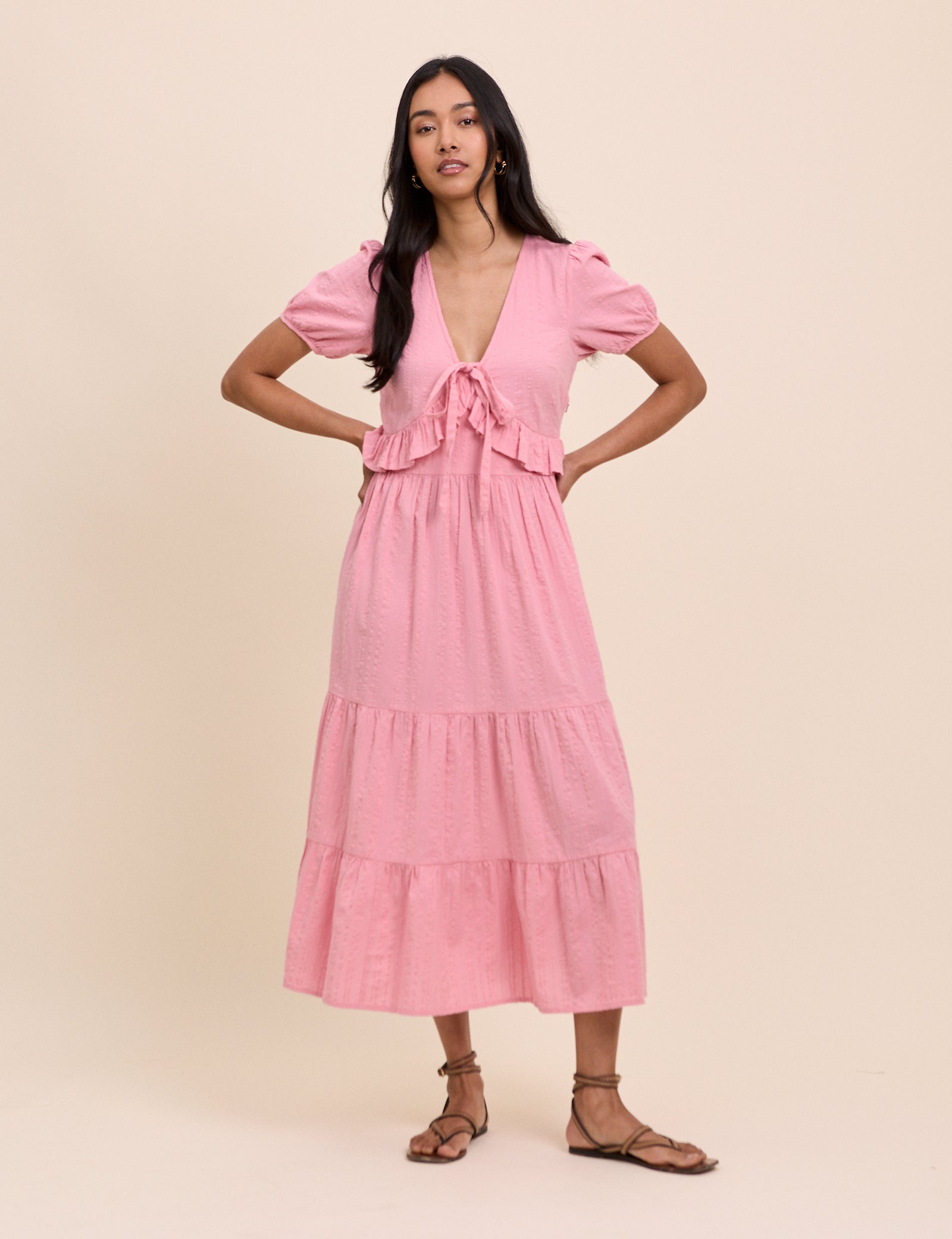 Light Pink Tiered Katie Midi Dress