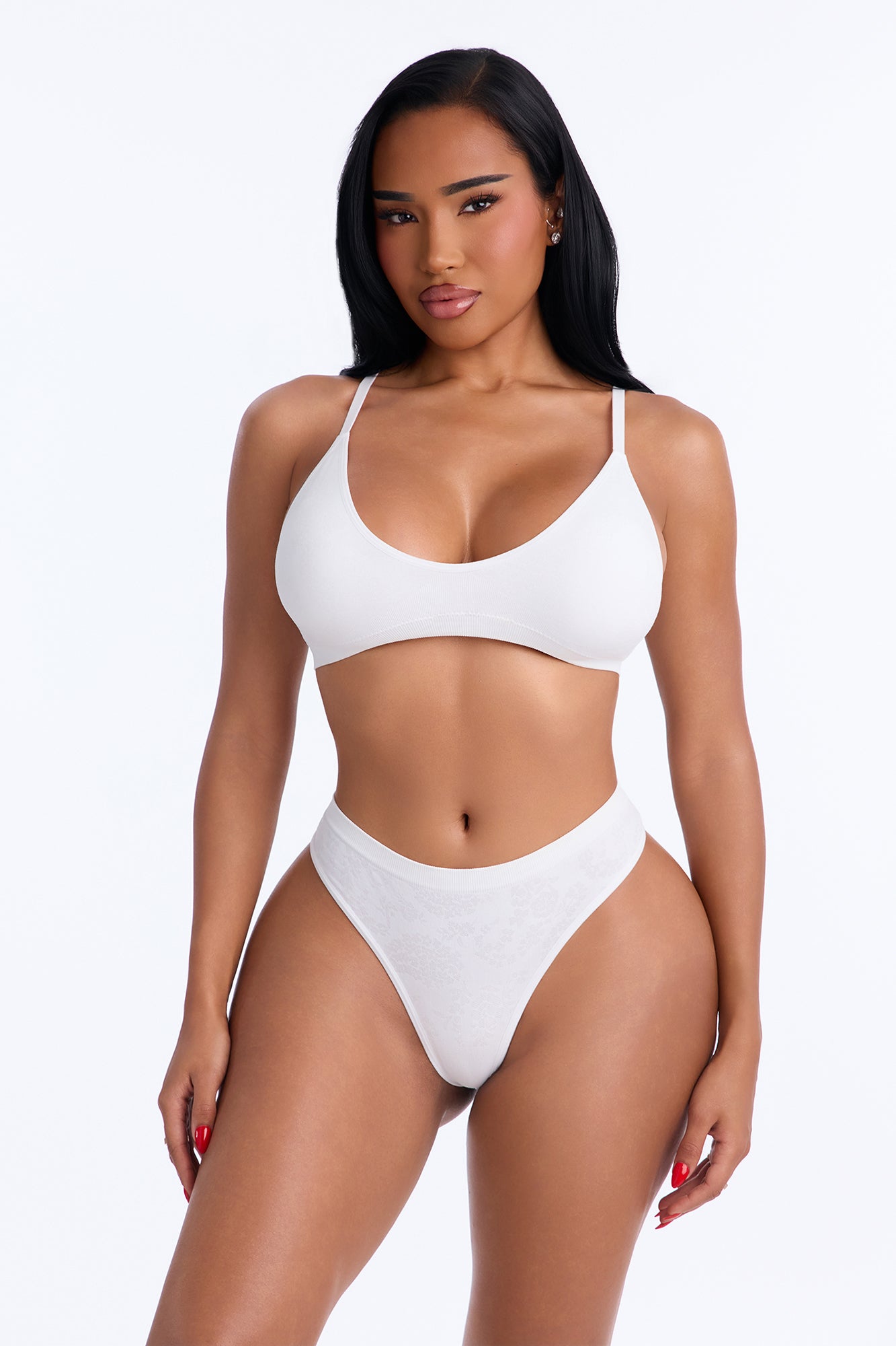 Seamless Jacquard Print Triangle Bralette - White
