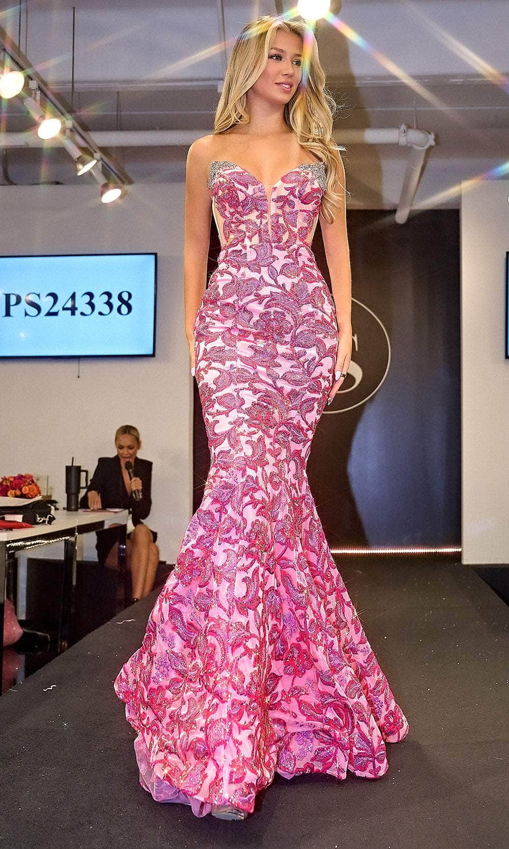 Portia and Scarlett PS24338 - V-Neck Floral Beaded Prom Gown