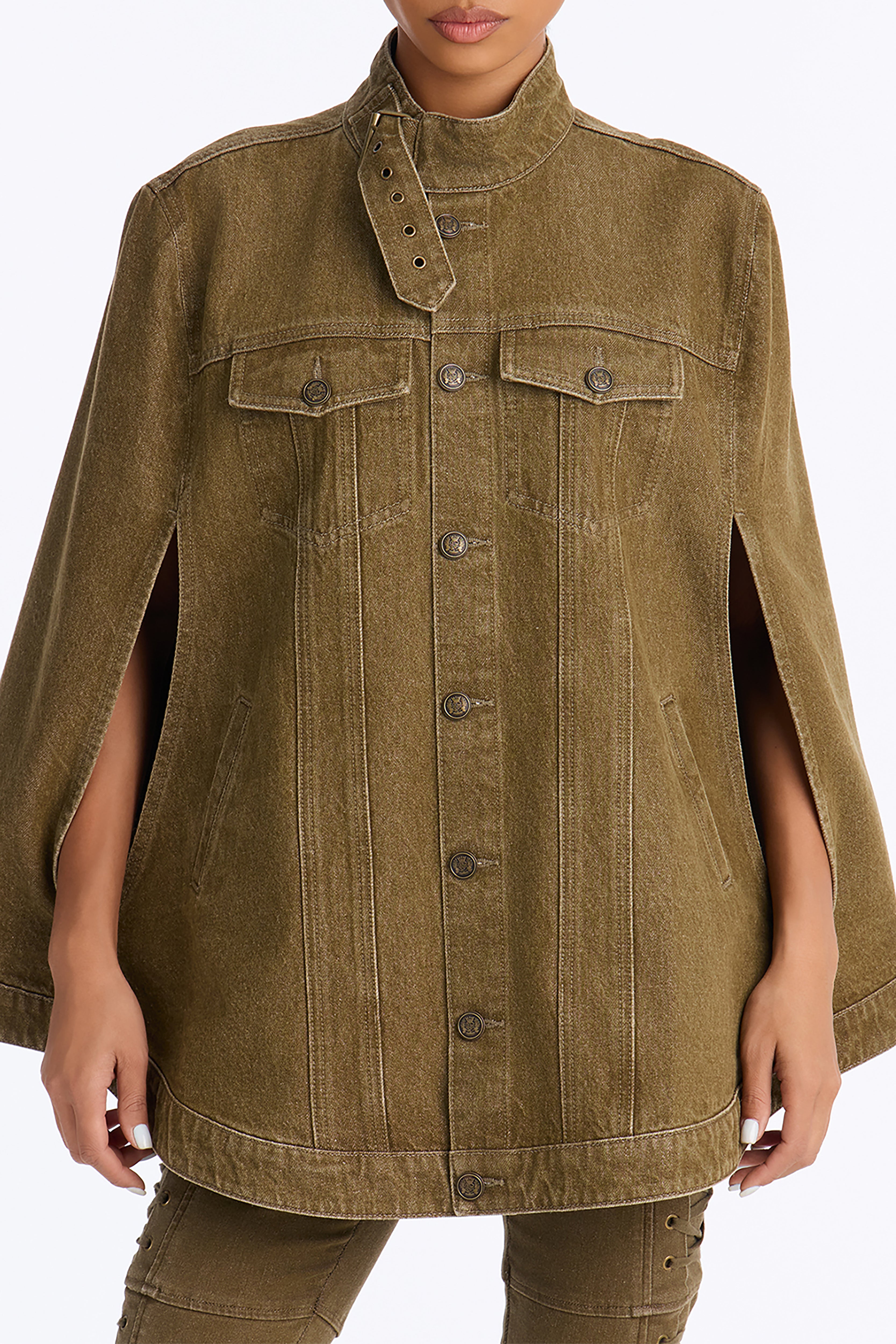 All Shows Poncho Denim Jacket - Olive