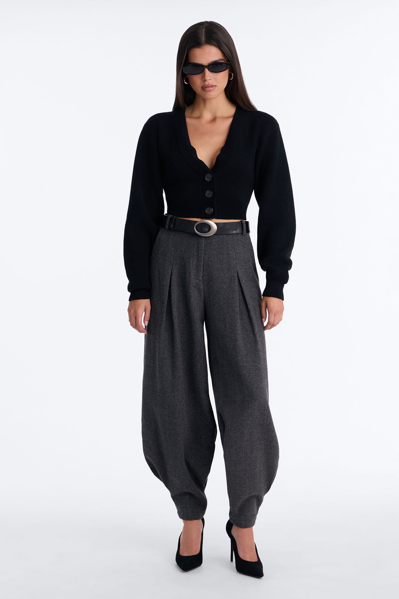 Heritage Chic Herringbone Balloon Trouser - Charcoal