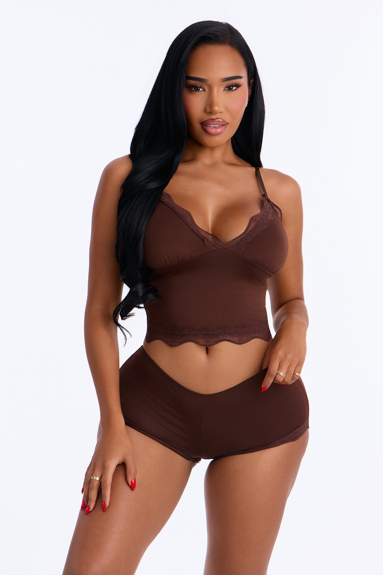Sugar Plum 2 Piece Cami & Boyshort Set - Espresso