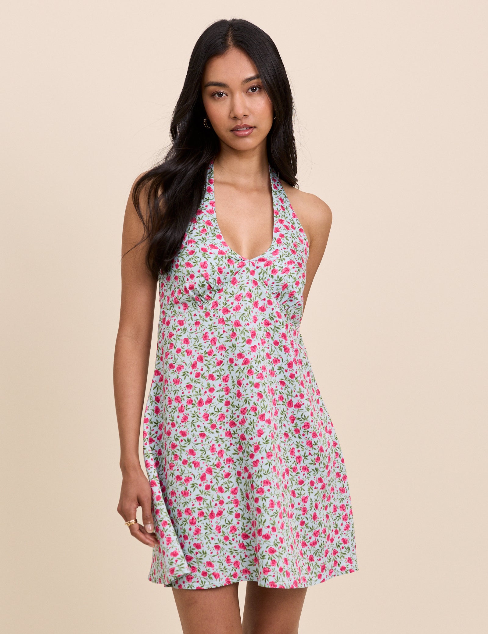 Blue Floral Halterneck Lynette Mini Dress