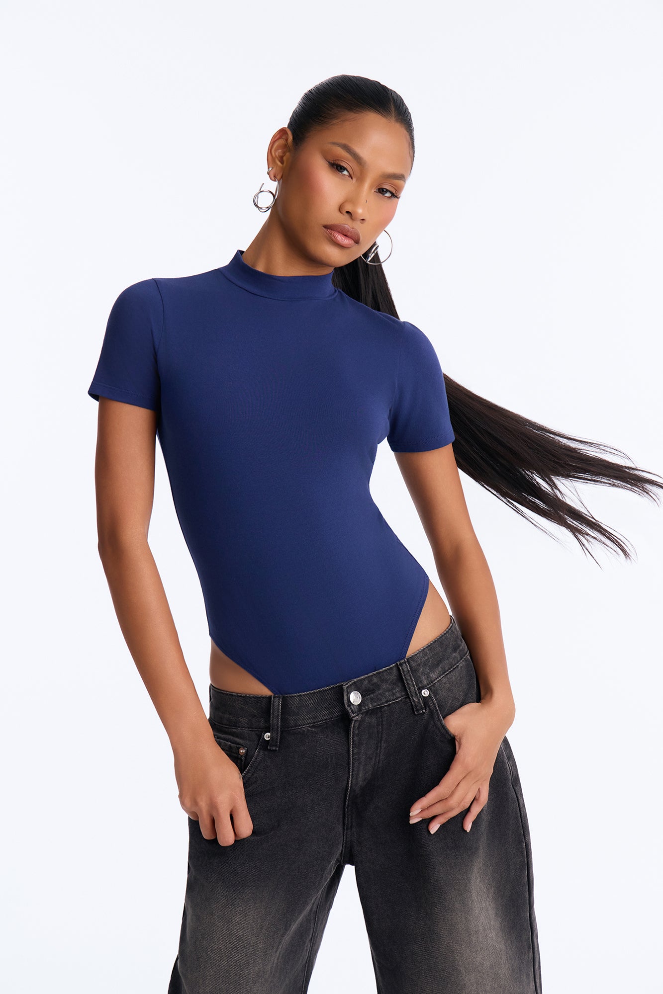 Basic Mock Neck Bodysuit - Navy