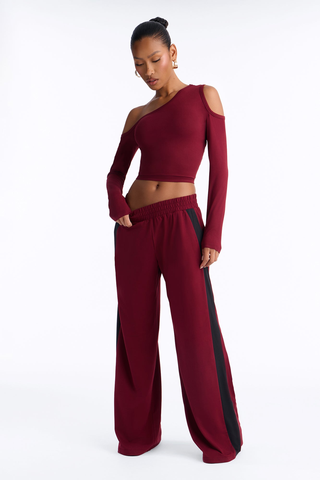 Casual Friday Off Shoulder Pant Set - Wine/combo