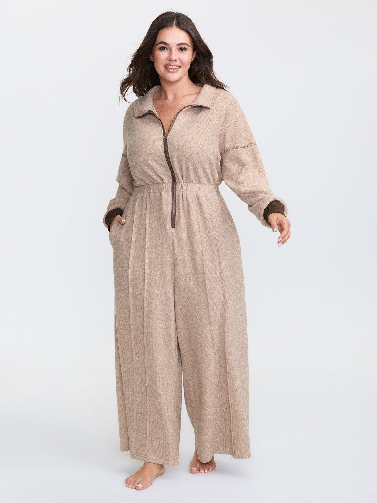 Color Contrast Zipper Lounge Jumpsuit