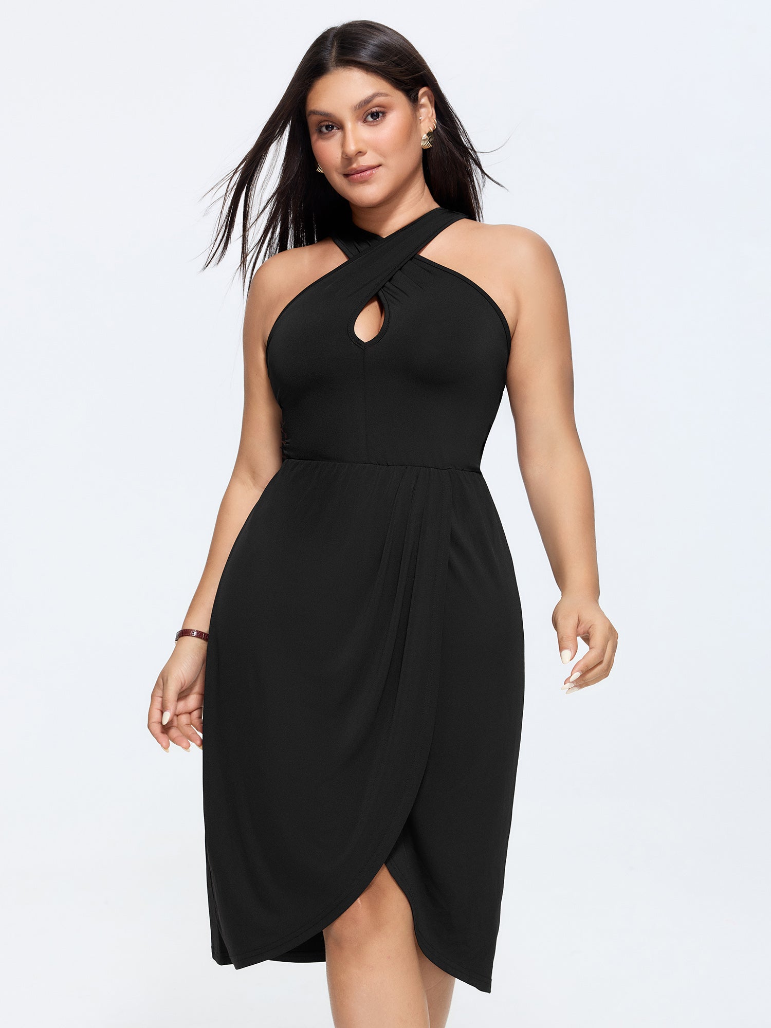 Supersoft Stretchy Halter Neckline Midi Dress