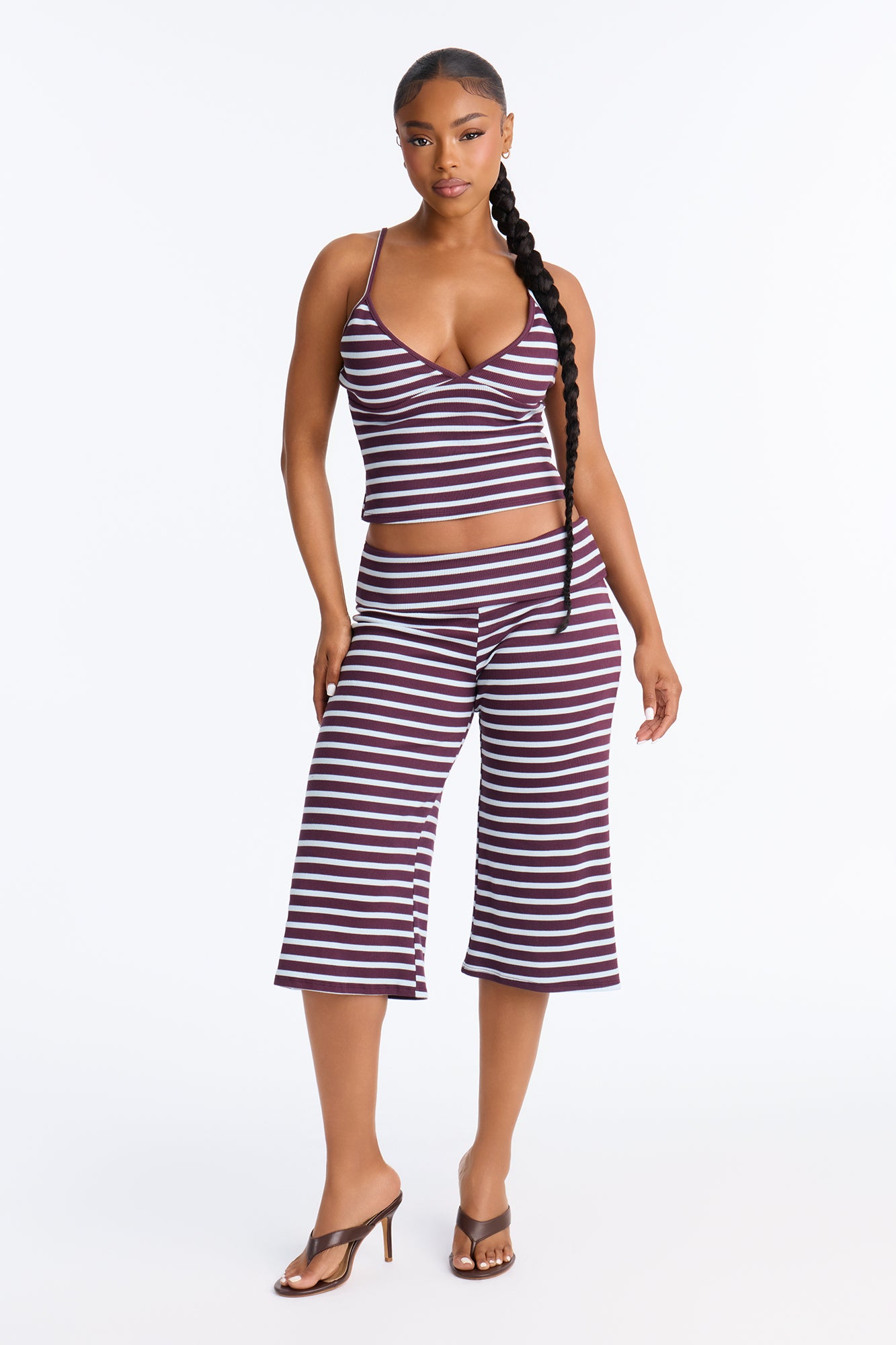 Gianna Striped Gaucho Set - Plum/Combo