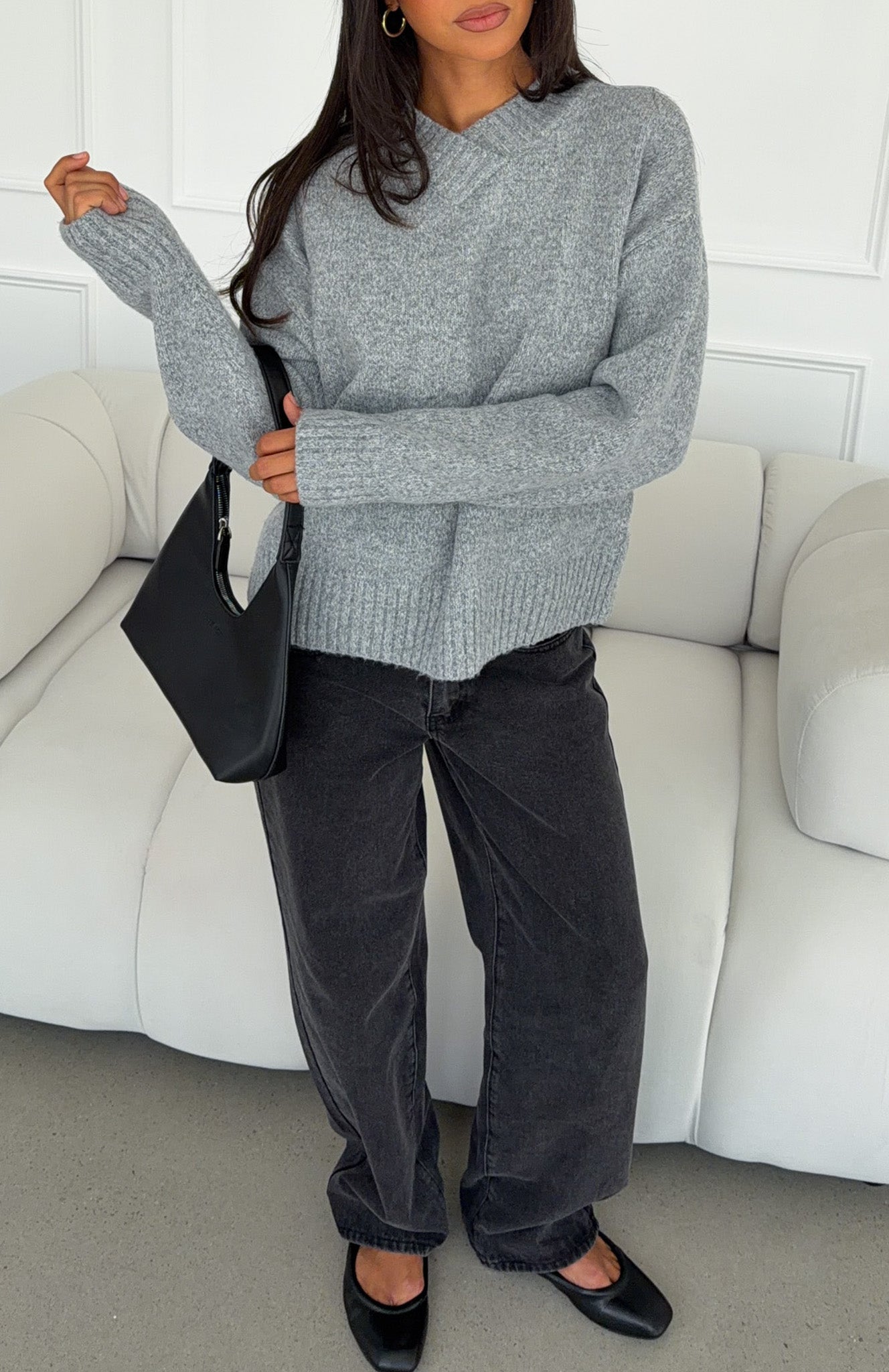 Adelaide Knit Sweater Grey Marle