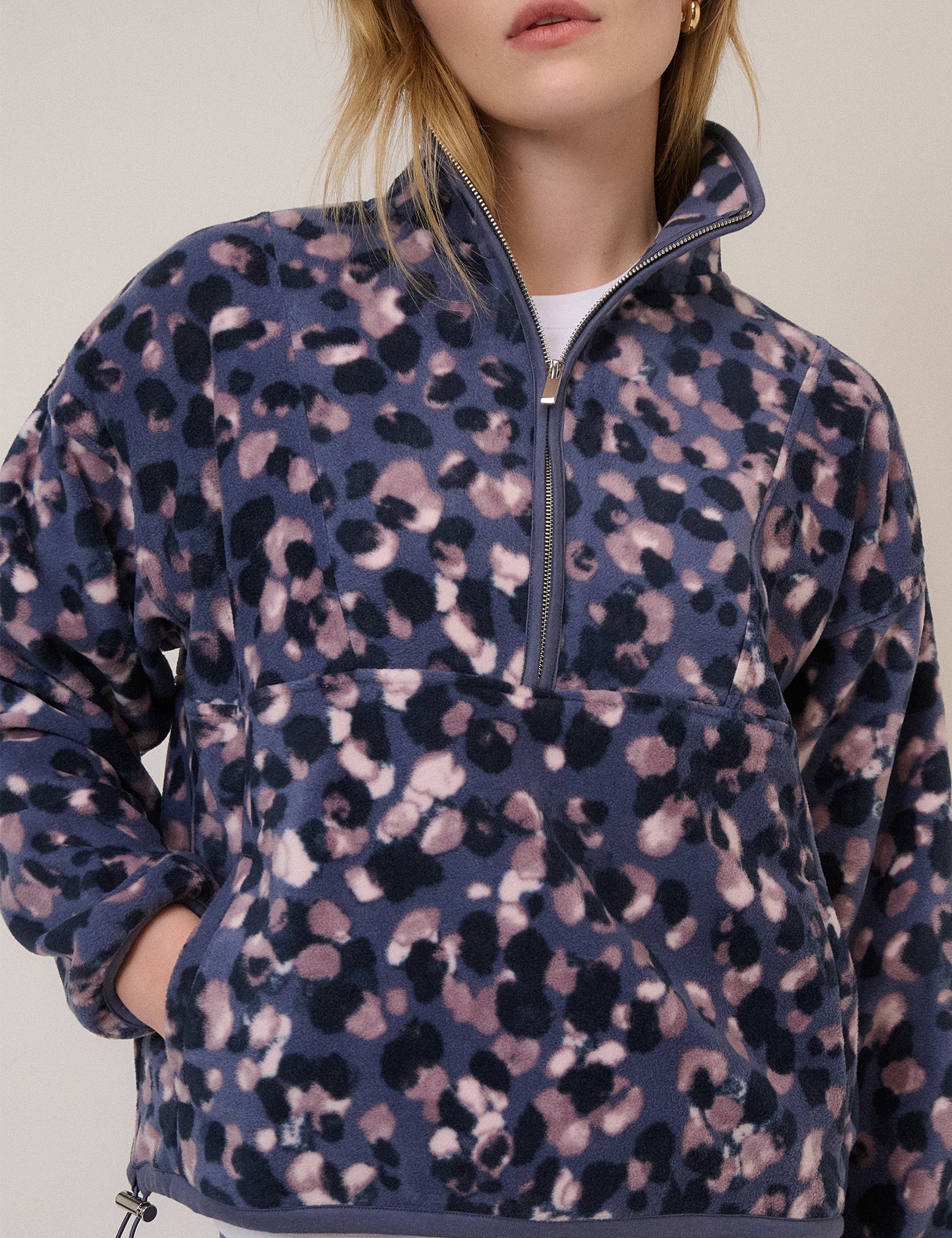 Blue Printed Half Zip Fleece