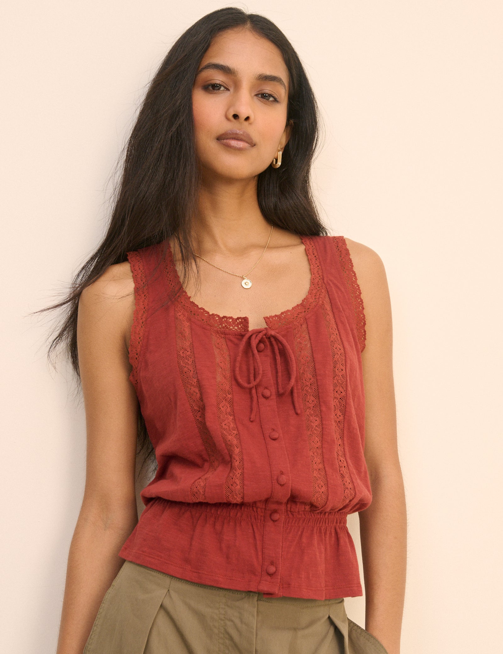 Red Lace Trim Prairie Blouse