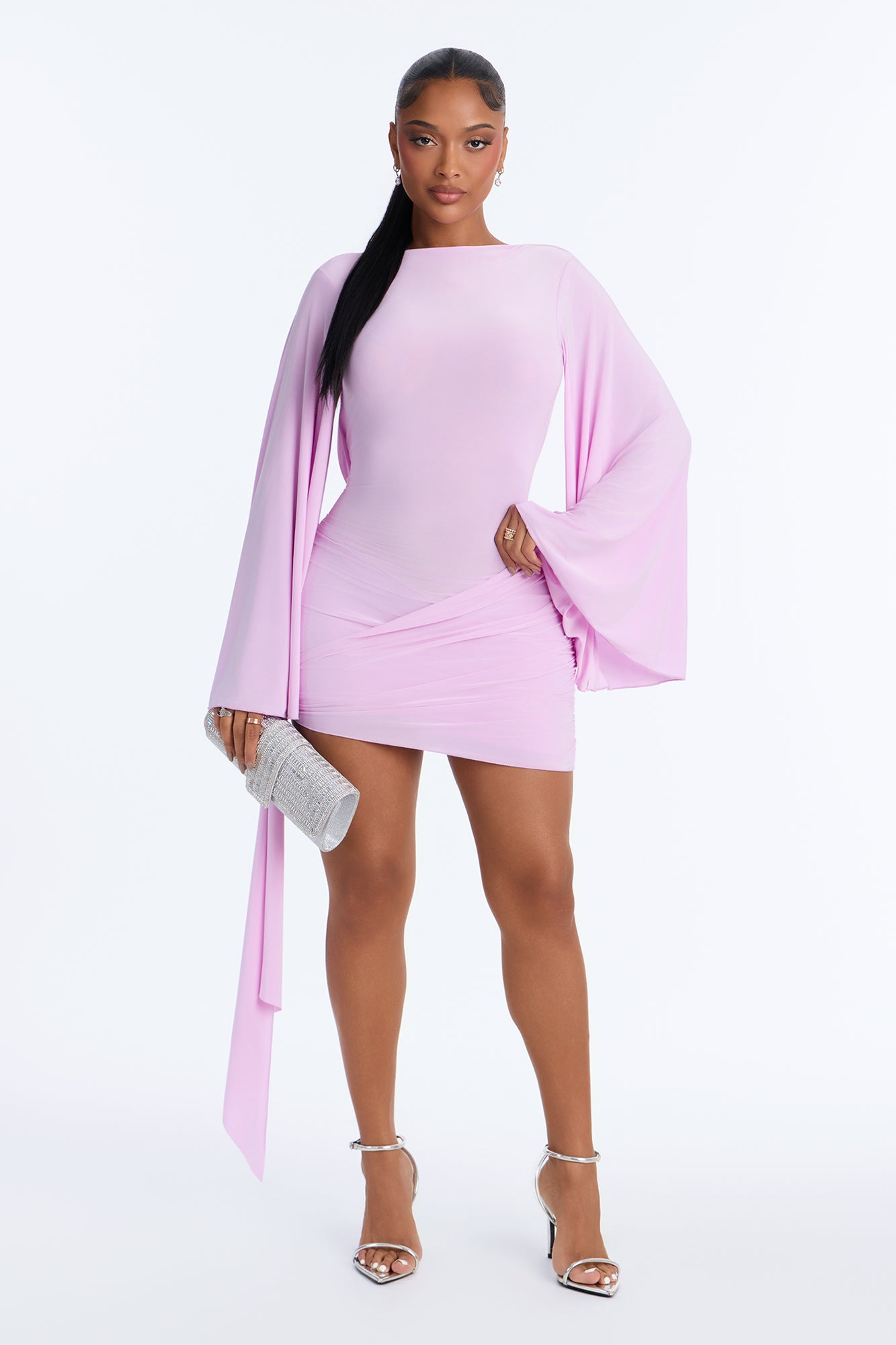 Avery Backless Long Sleeve Mini Dress - Lavender
