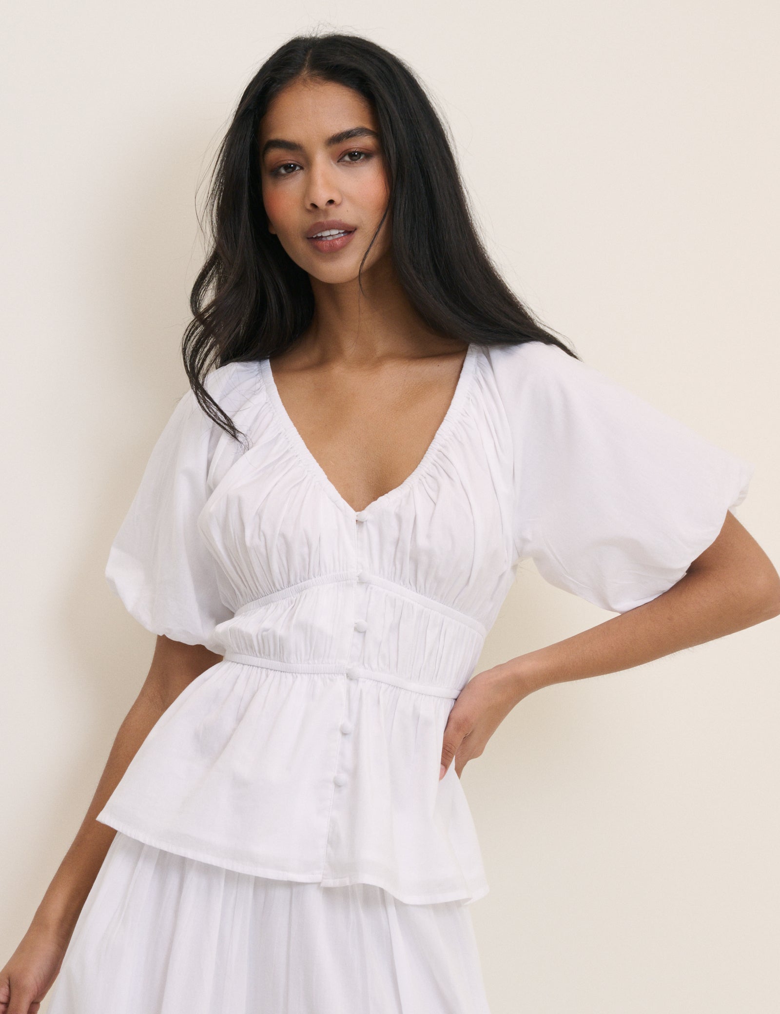 White Ruched Billie Top