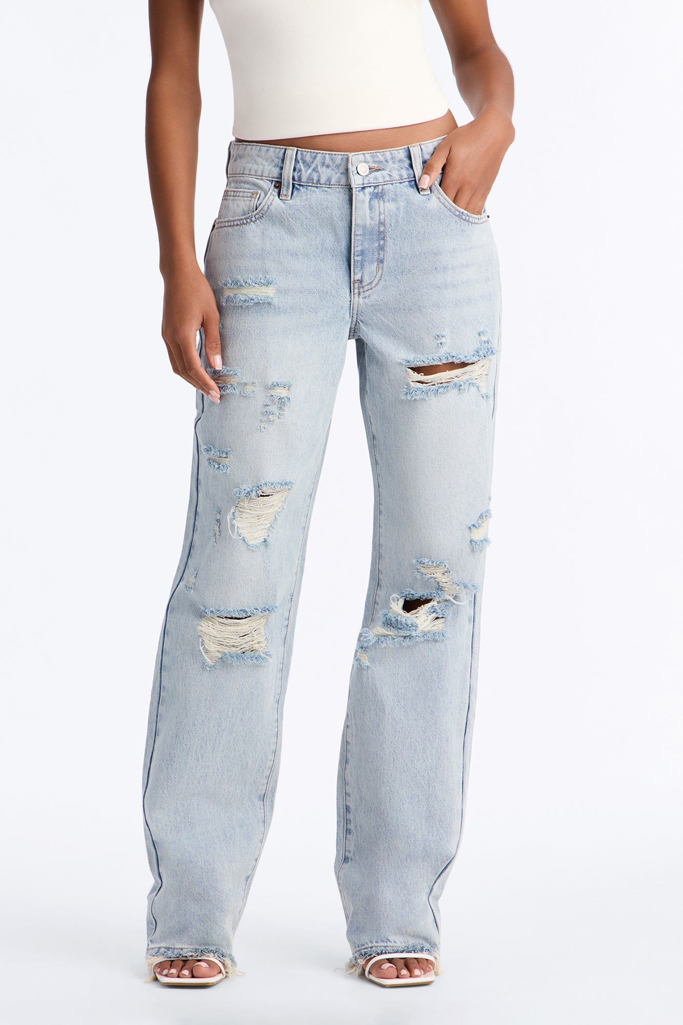 Isa Mid Waist Vintage Ripped Straight Leg Jeans - Light Wash