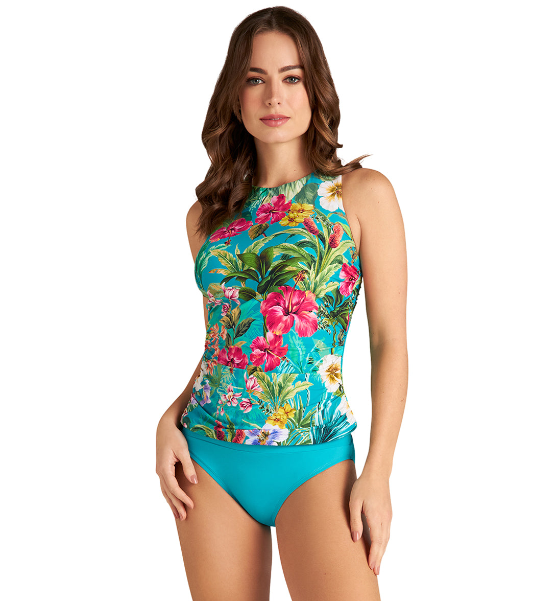 Jantzen Women's Palms and Tropics Nora High Neck Tankini Top