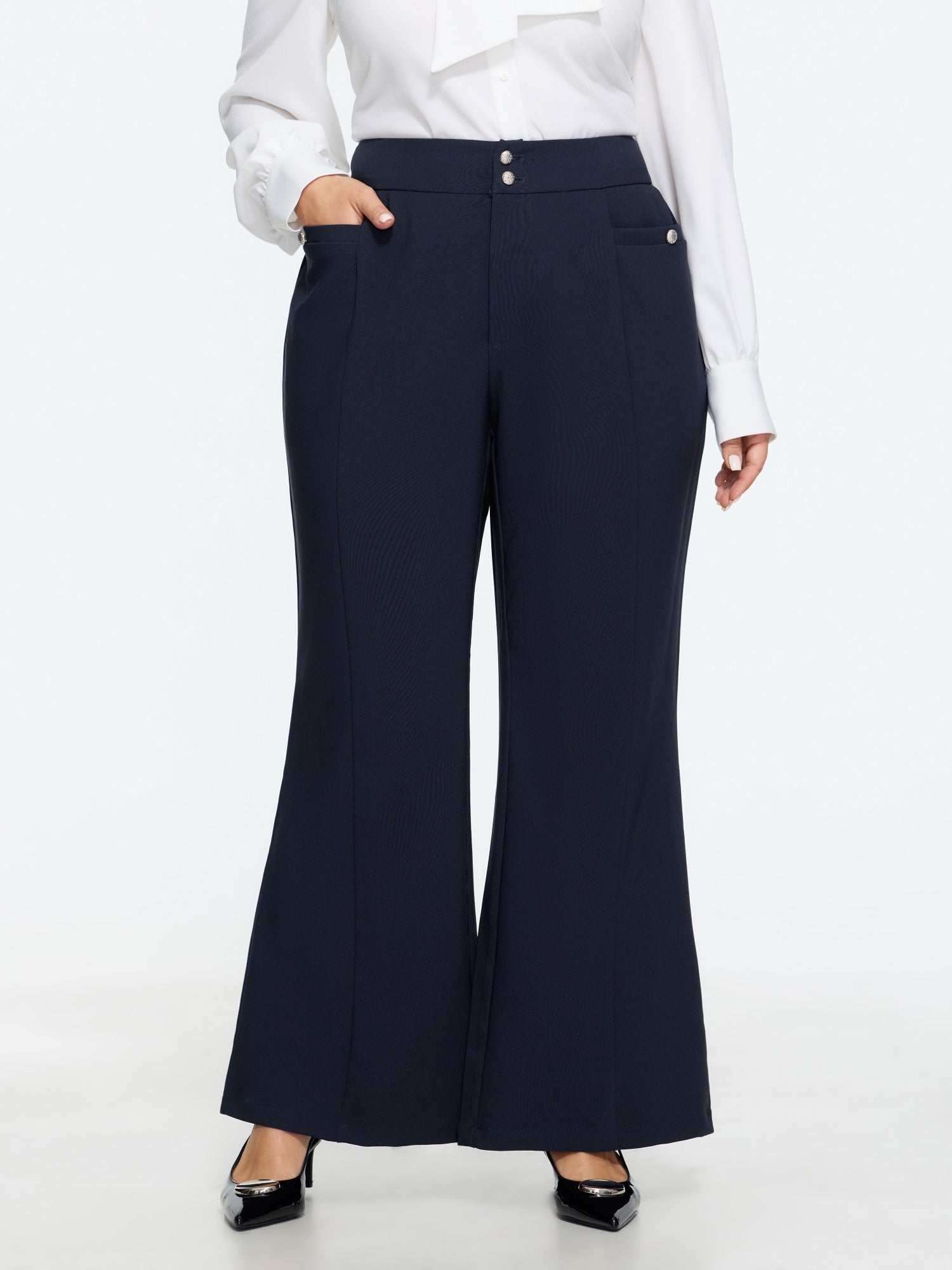 Stretchy Front Seam Buttons Pocket Pants