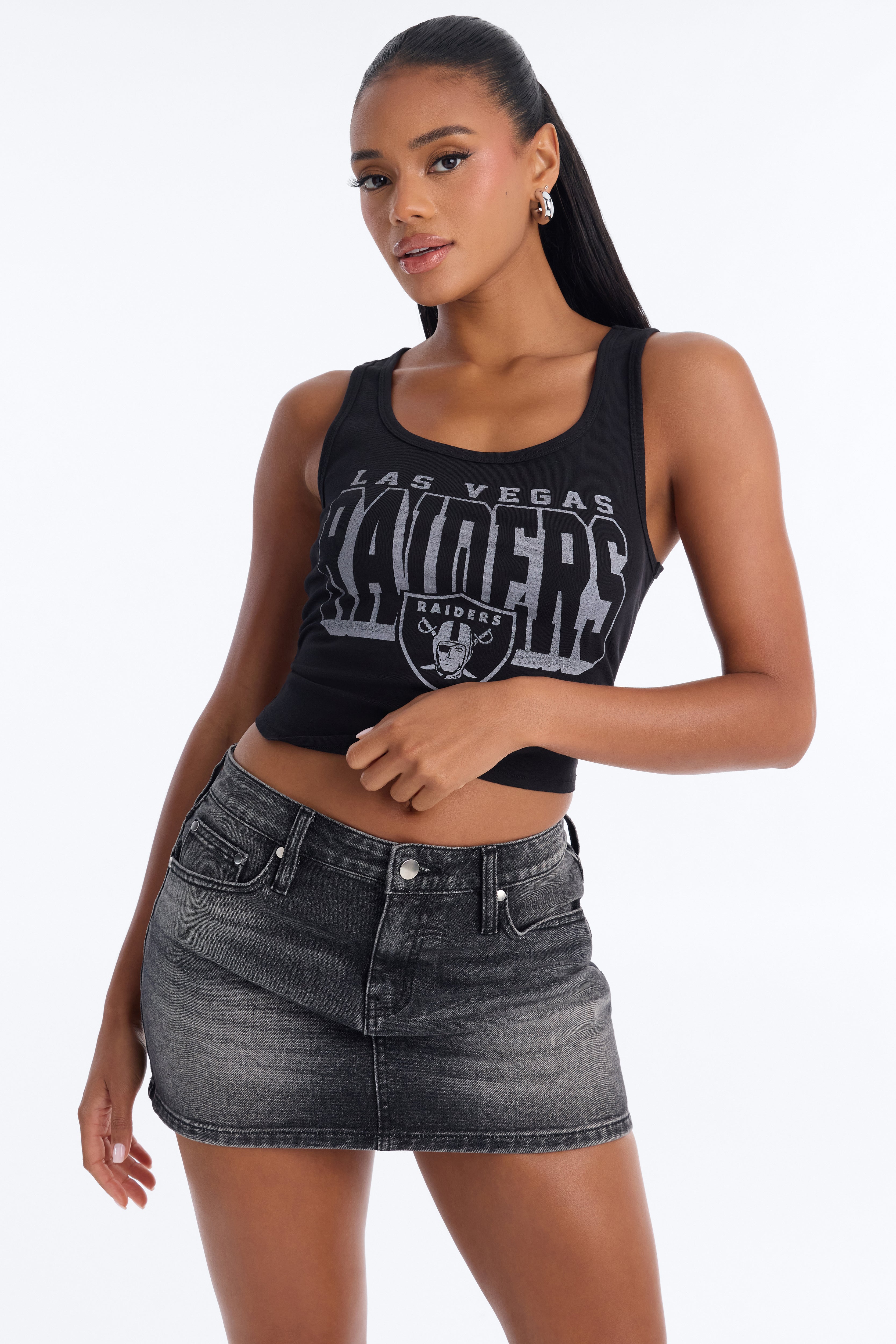 NFL Las Vegas Raiders Ribbed Cut Off Tank Top - Black