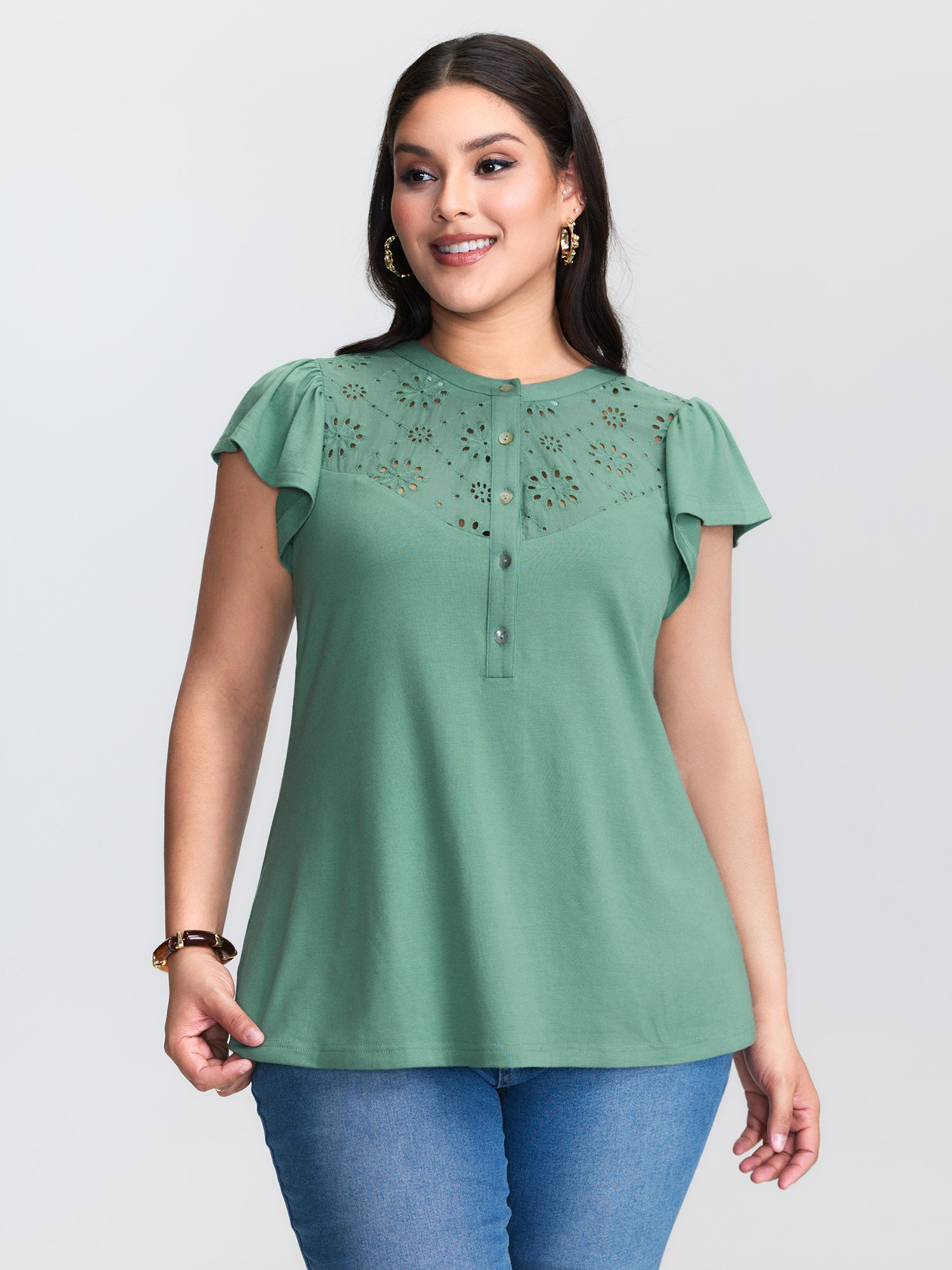 Cut-Out Flutter Sleeve Knit Top