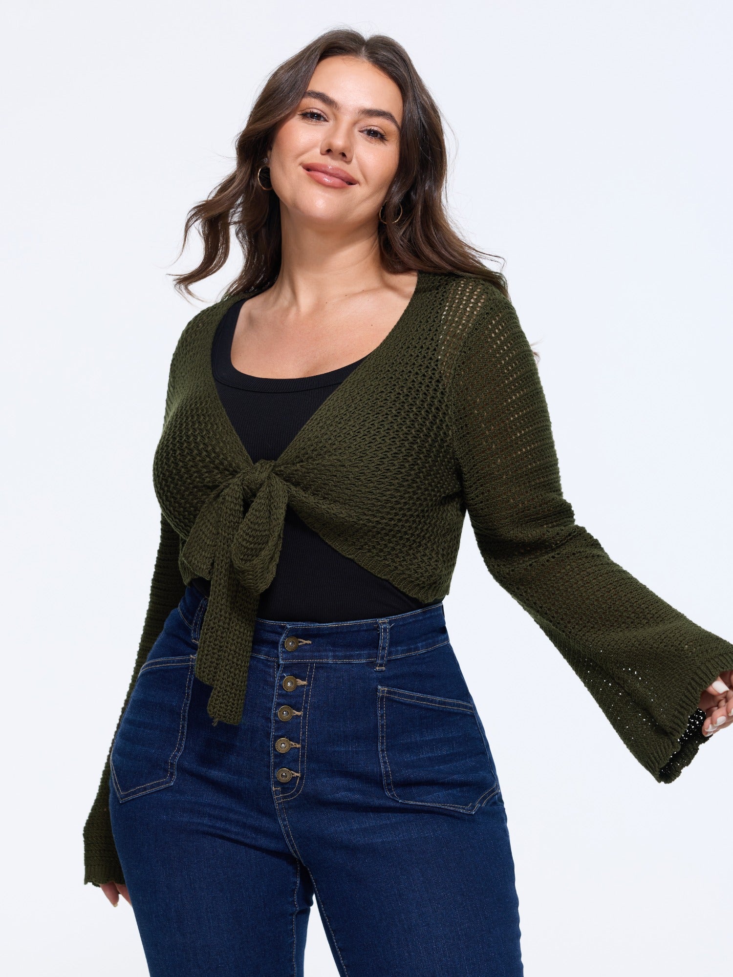 Cut Out Front Tie Cropped Cardigan