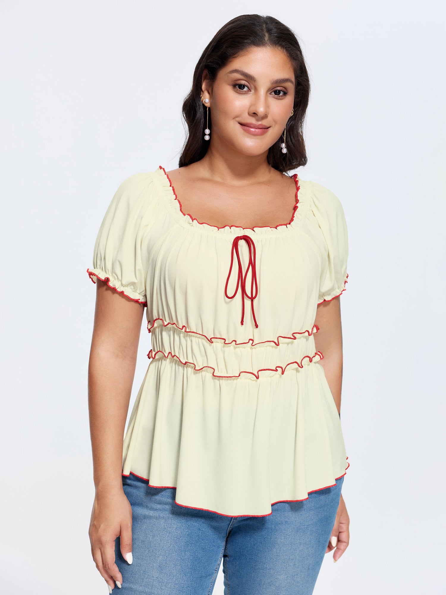 Color Contrast Edges Plain Knit Top