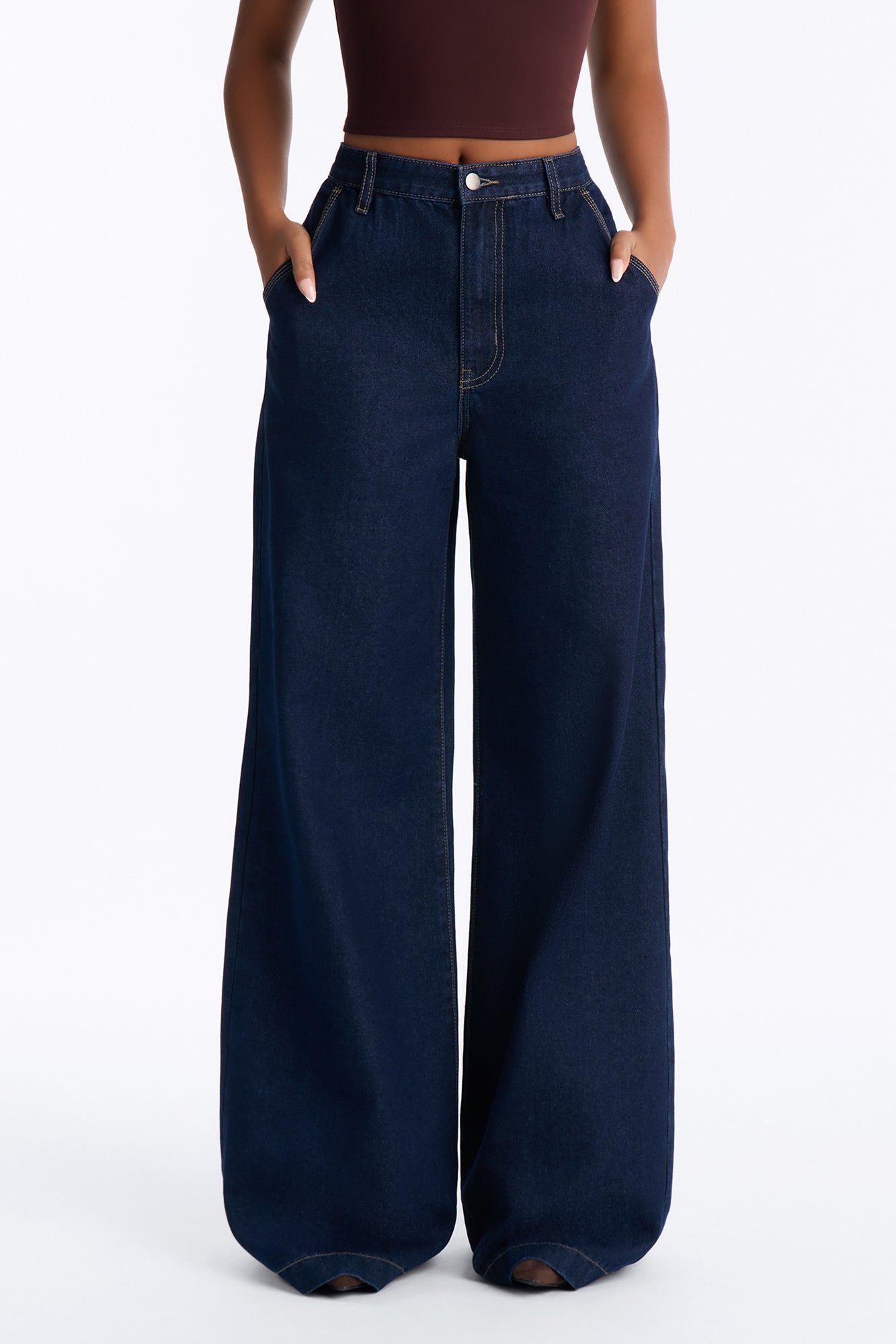 Madison Ave High Rise Non Stretch Wide Leg Jeans - Dark Denim