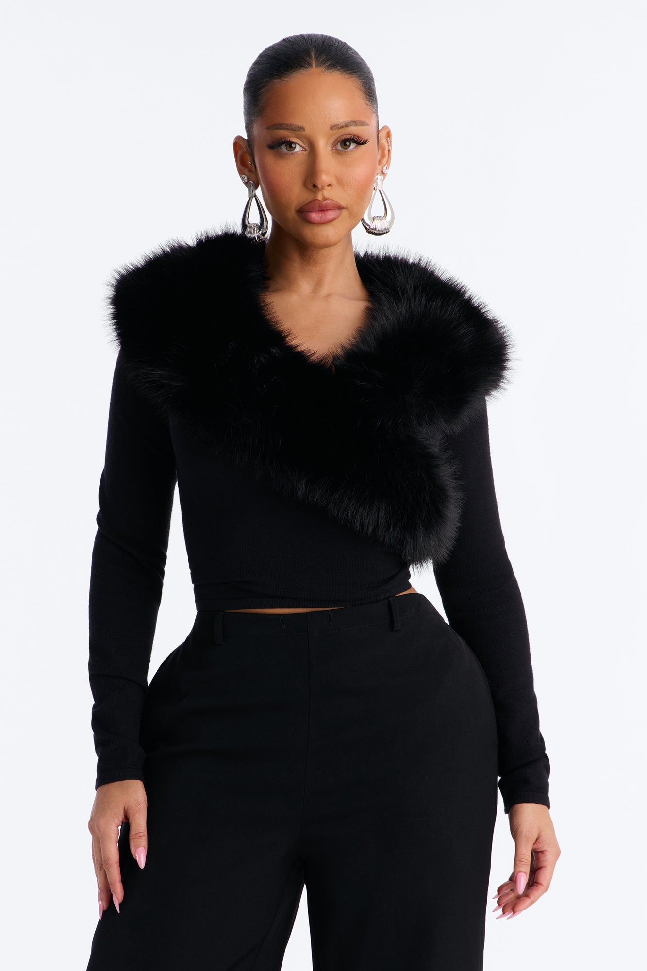 Samara Faux Fur Pullover Sweater - Black