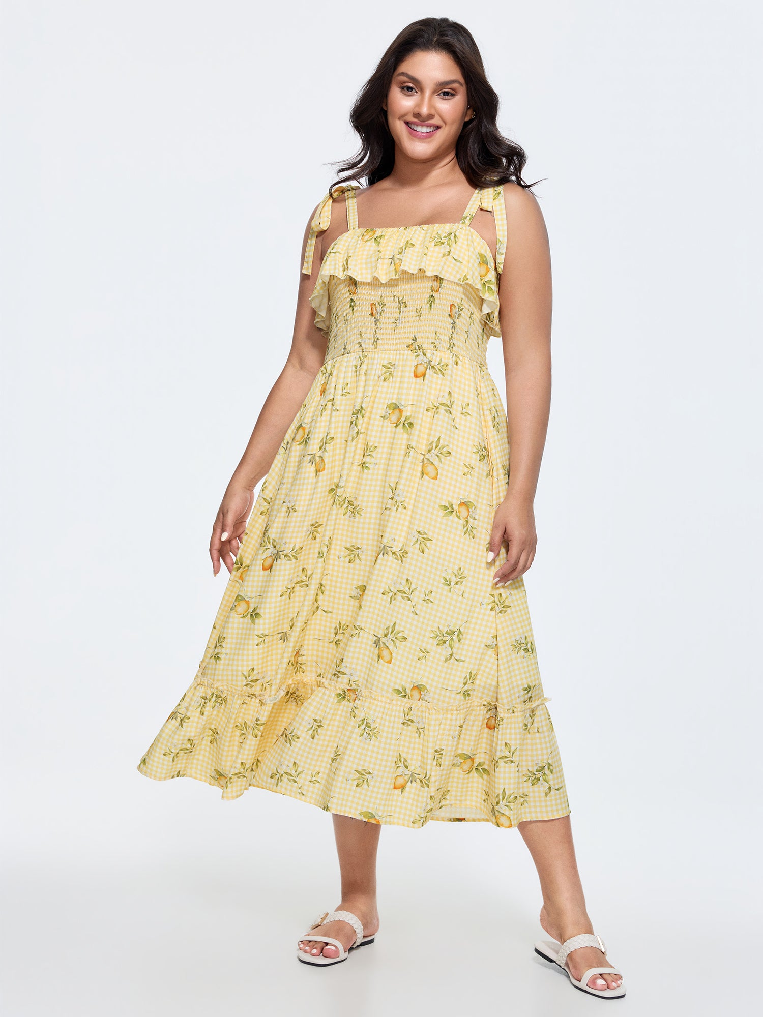Floral Print Shoulder-Tie Midi Dress