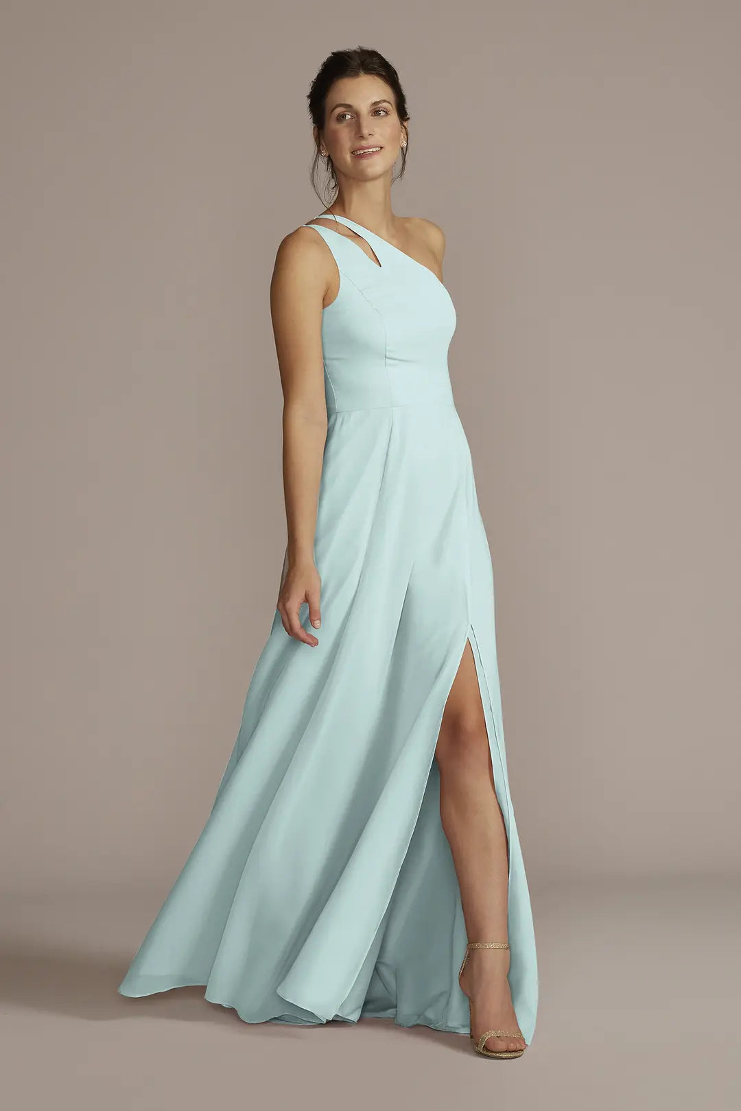 Chiffon One-Shoulder Cutout Dress