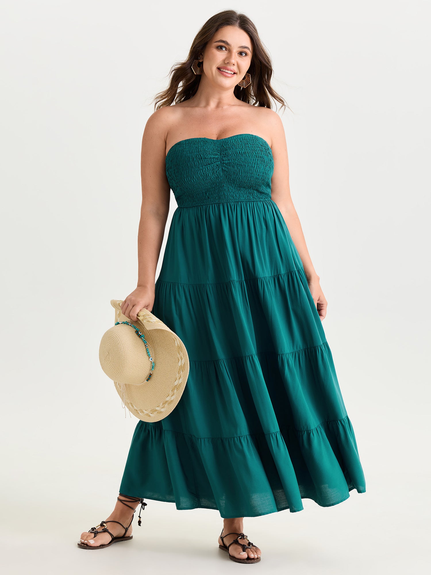 Ruched Bodice Tiered Flowy Maxi Dress
