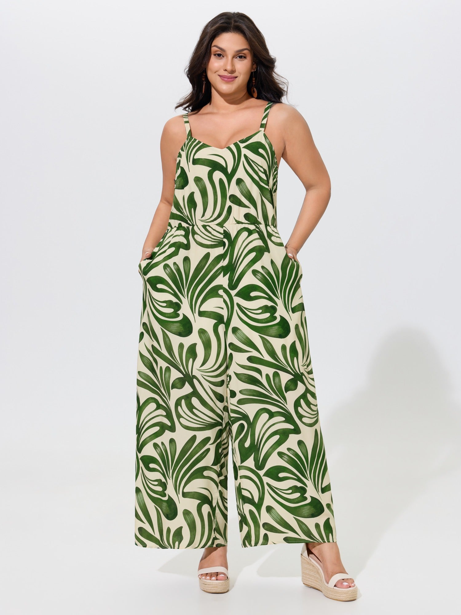 Supersoft Abstract Print Spaghetti Strap Wide Leg Jumpsuit