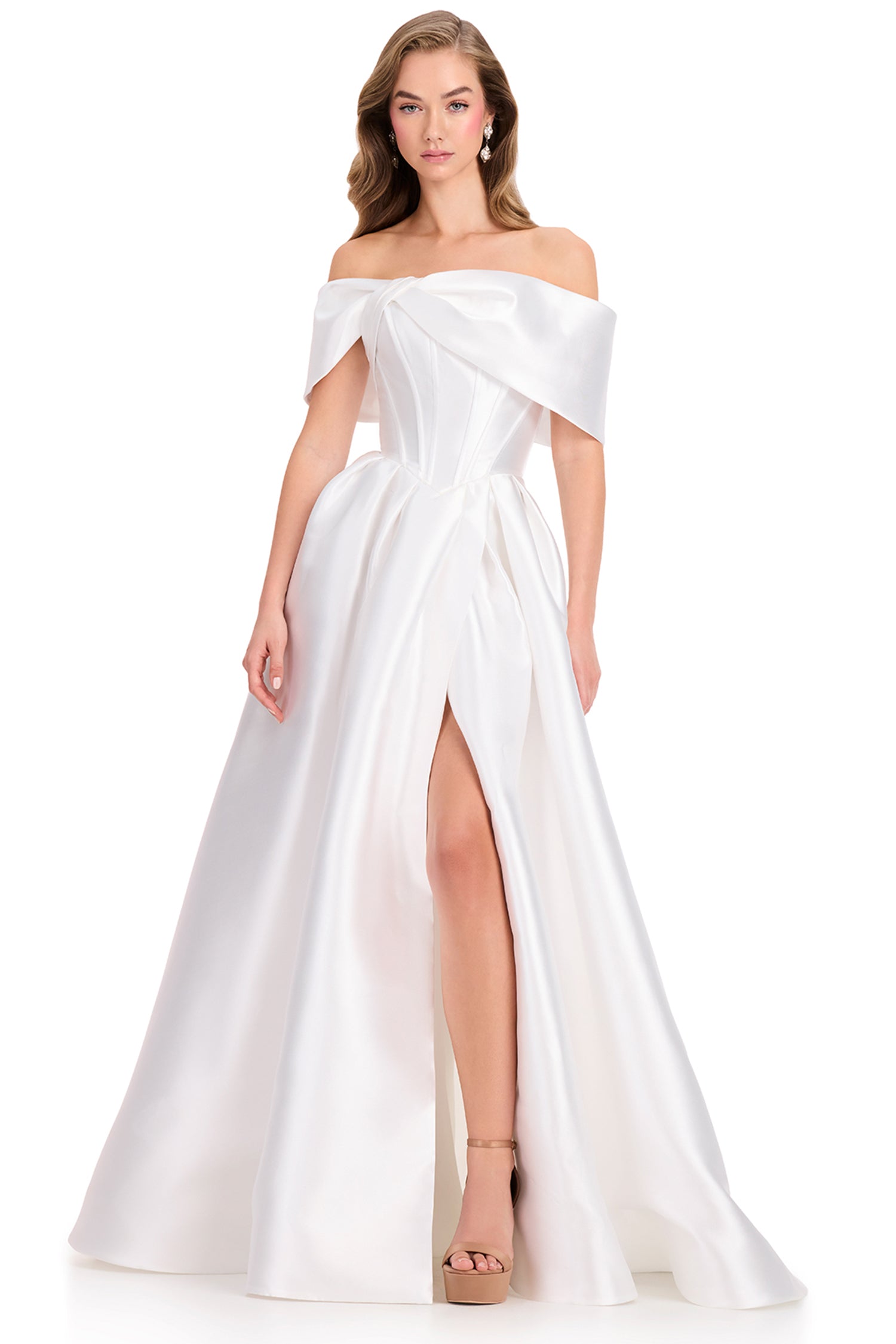 Ashley Lauren 12403 - Off Shoulder Front Slit Prom Ballgown