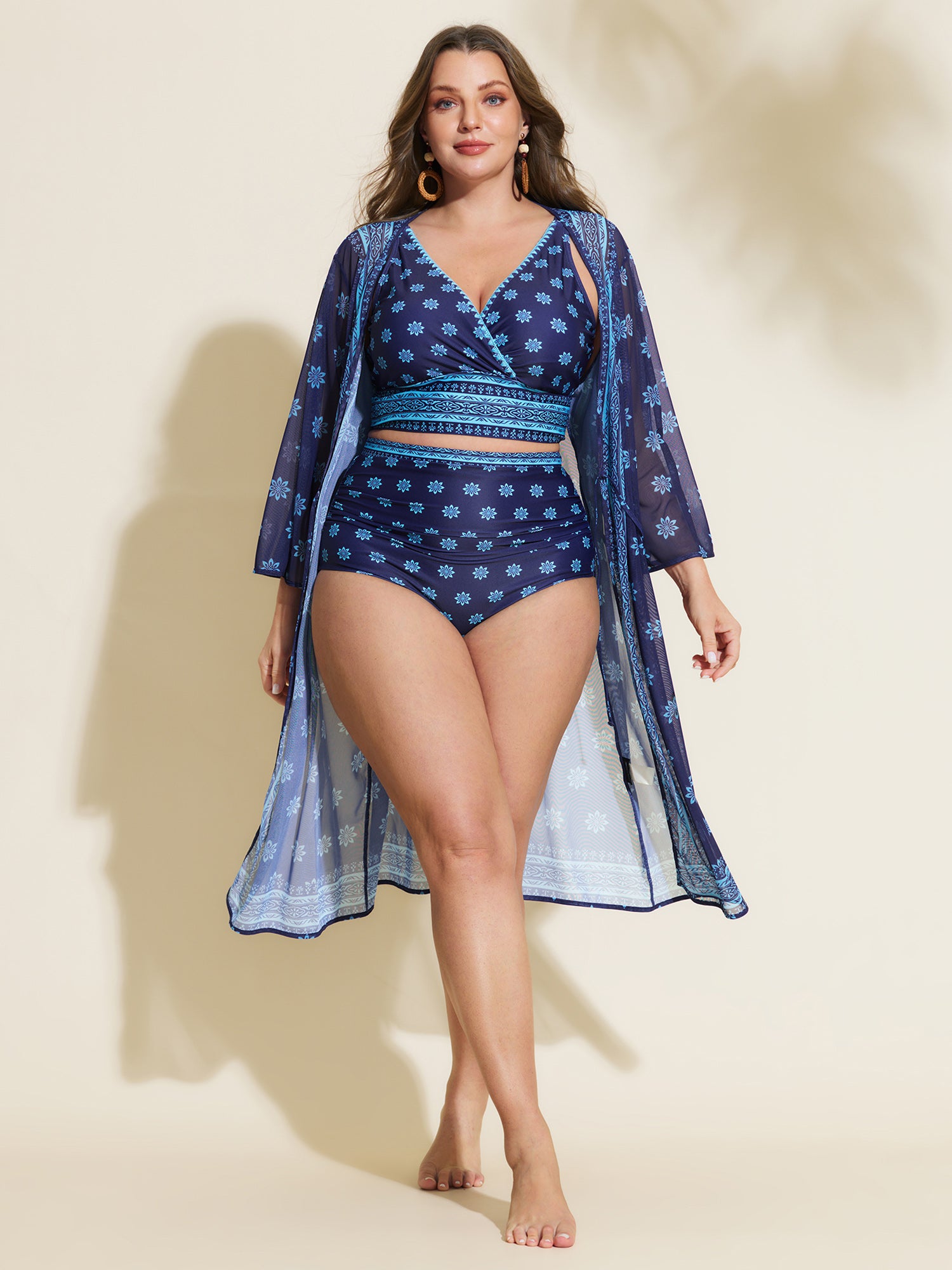 Floral Sheer Front-Tie Swim Cover-Up