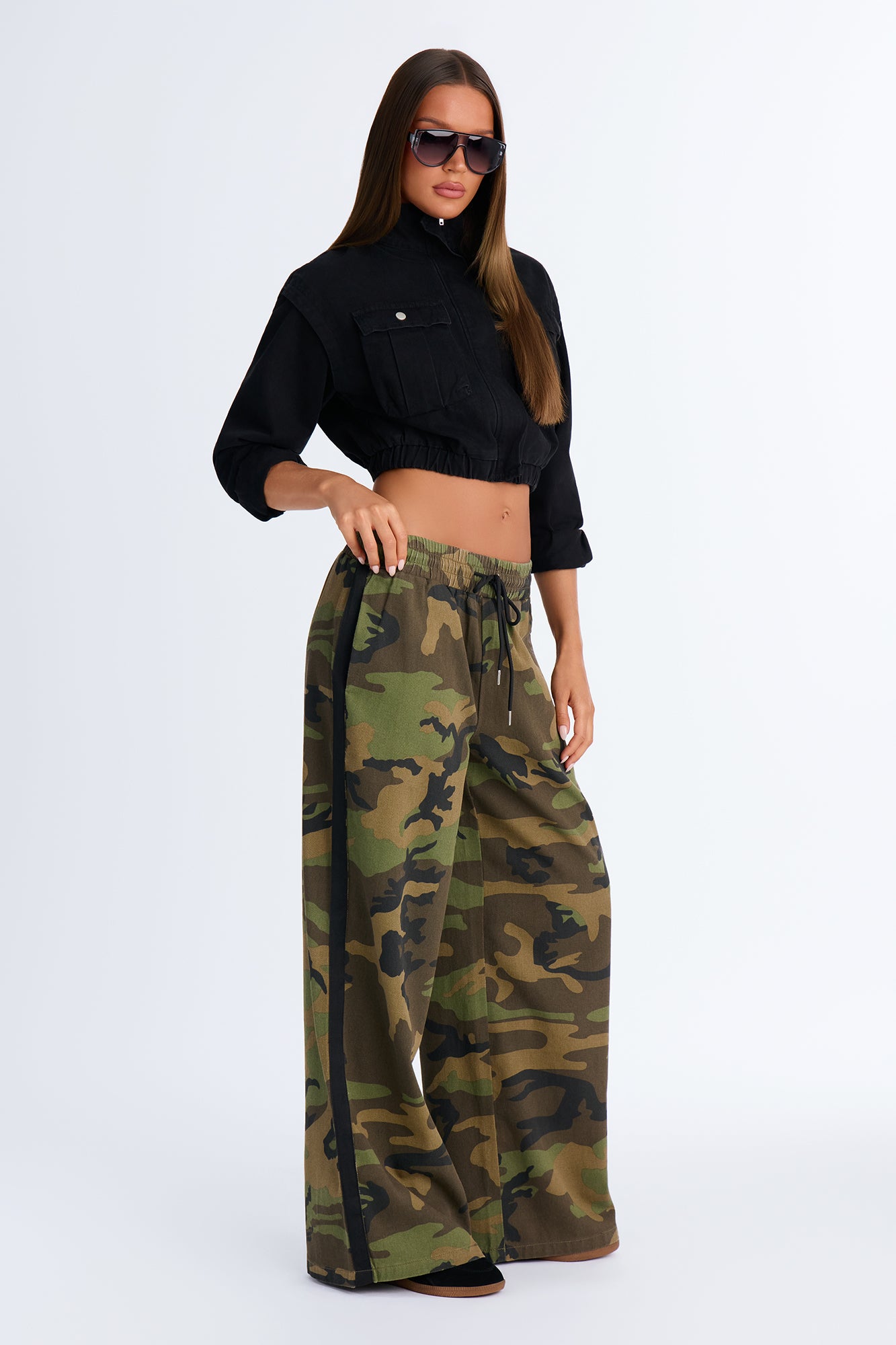 Have My Word Camo Twill Wide Leg Pant - Olive/combo