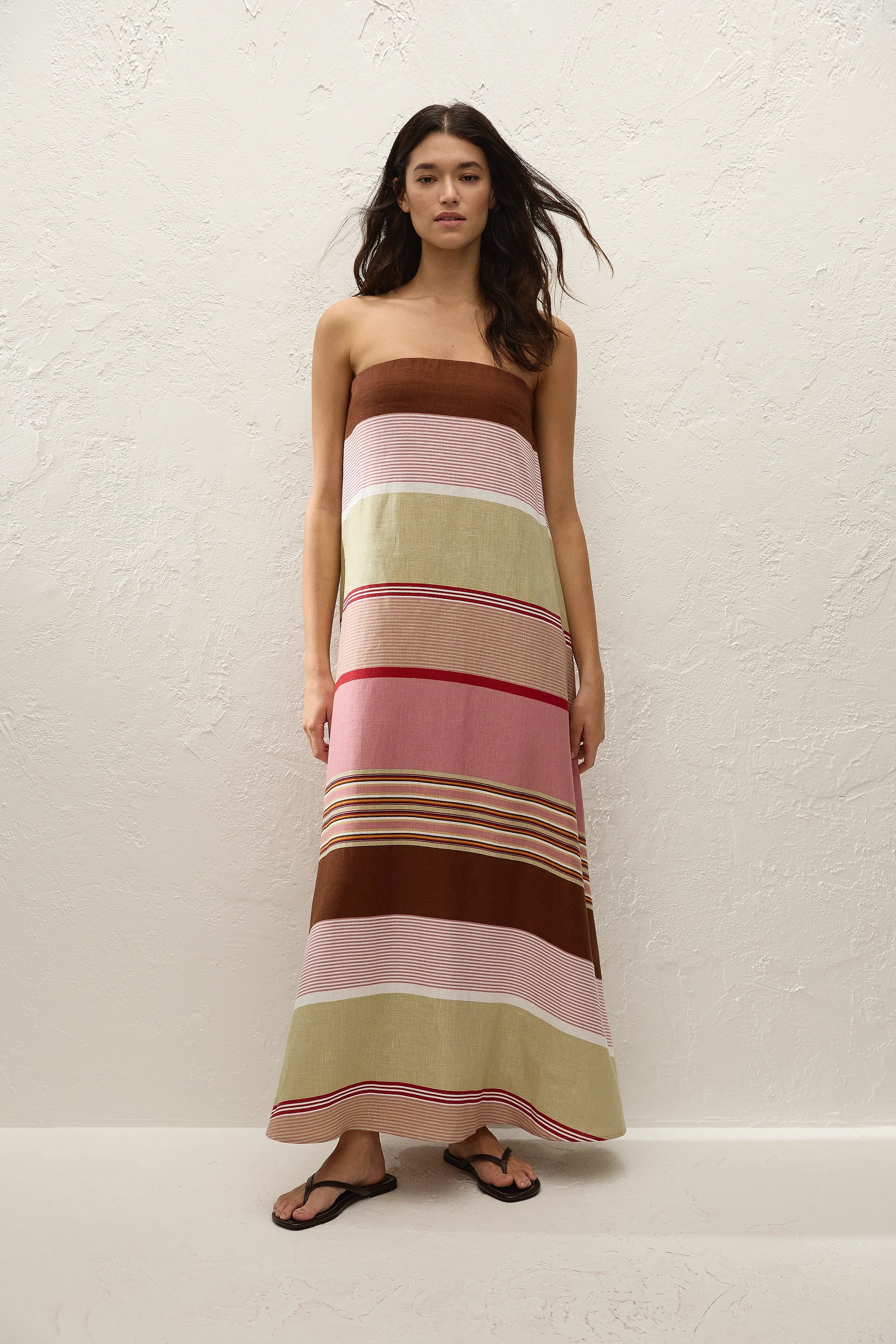 Yolina Maxi Dress Barragan Stripe Dusty Mauve - Final Sale