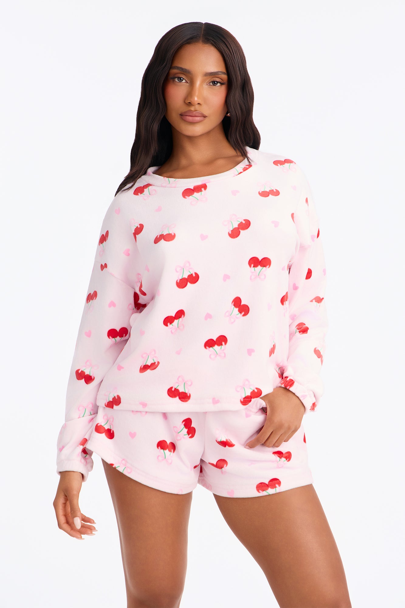 Cherry Pop Velour PJ Short Set - Pink/combo