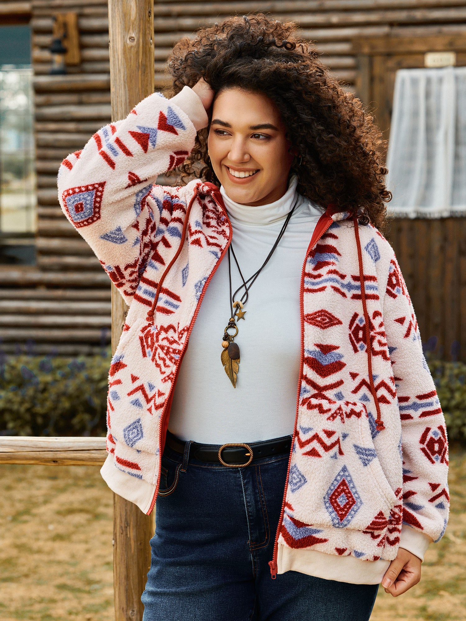 Holiday Pattern Zipper Contrast Jacket
