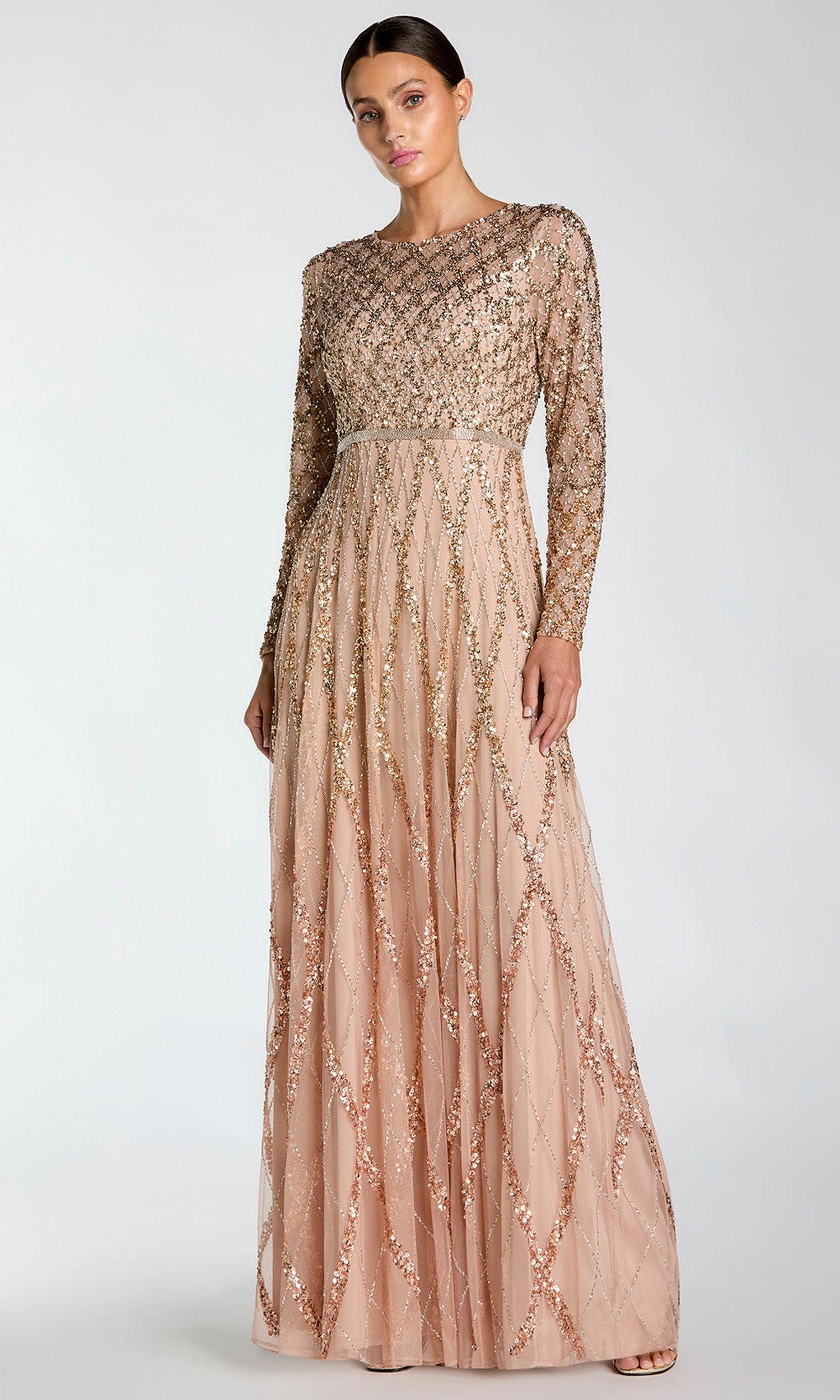 Mac Duggal 6235 - Shimmer Long Sleeve A-Line Evening Gown