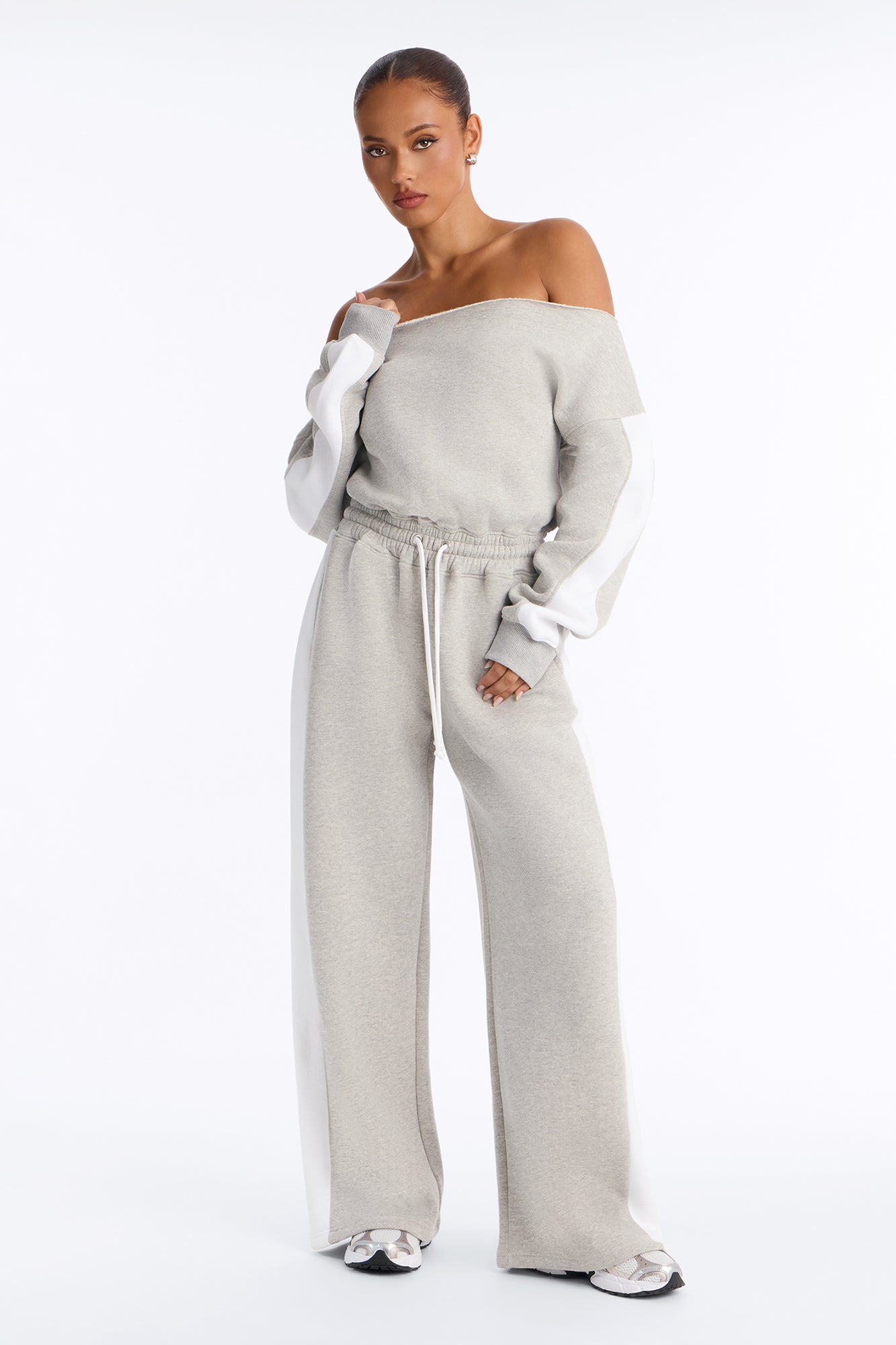 Soraya Off Shoulder Fleece Jumpsuit - Heather Grey