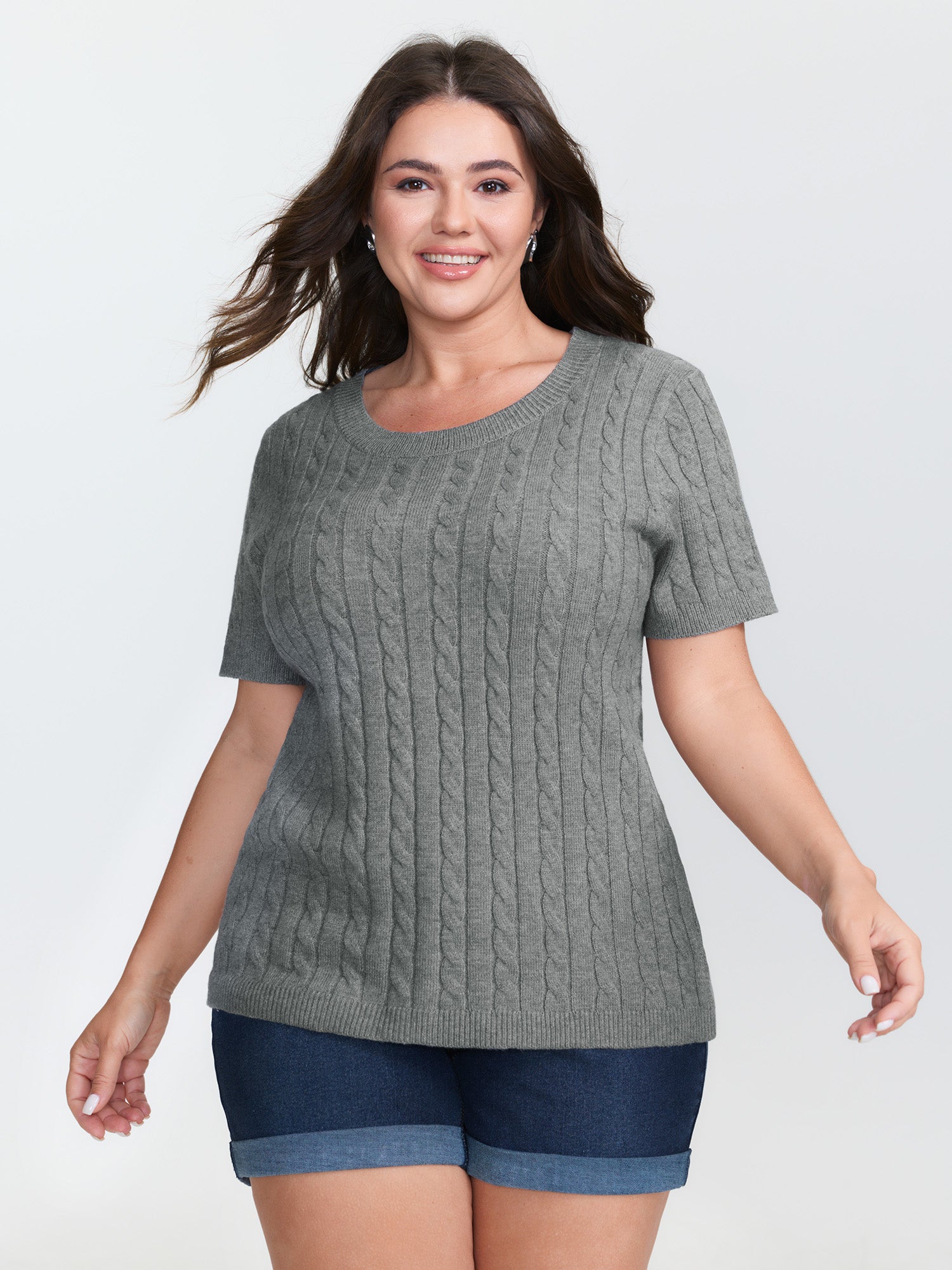 Braided Texture Round Neck Pullover