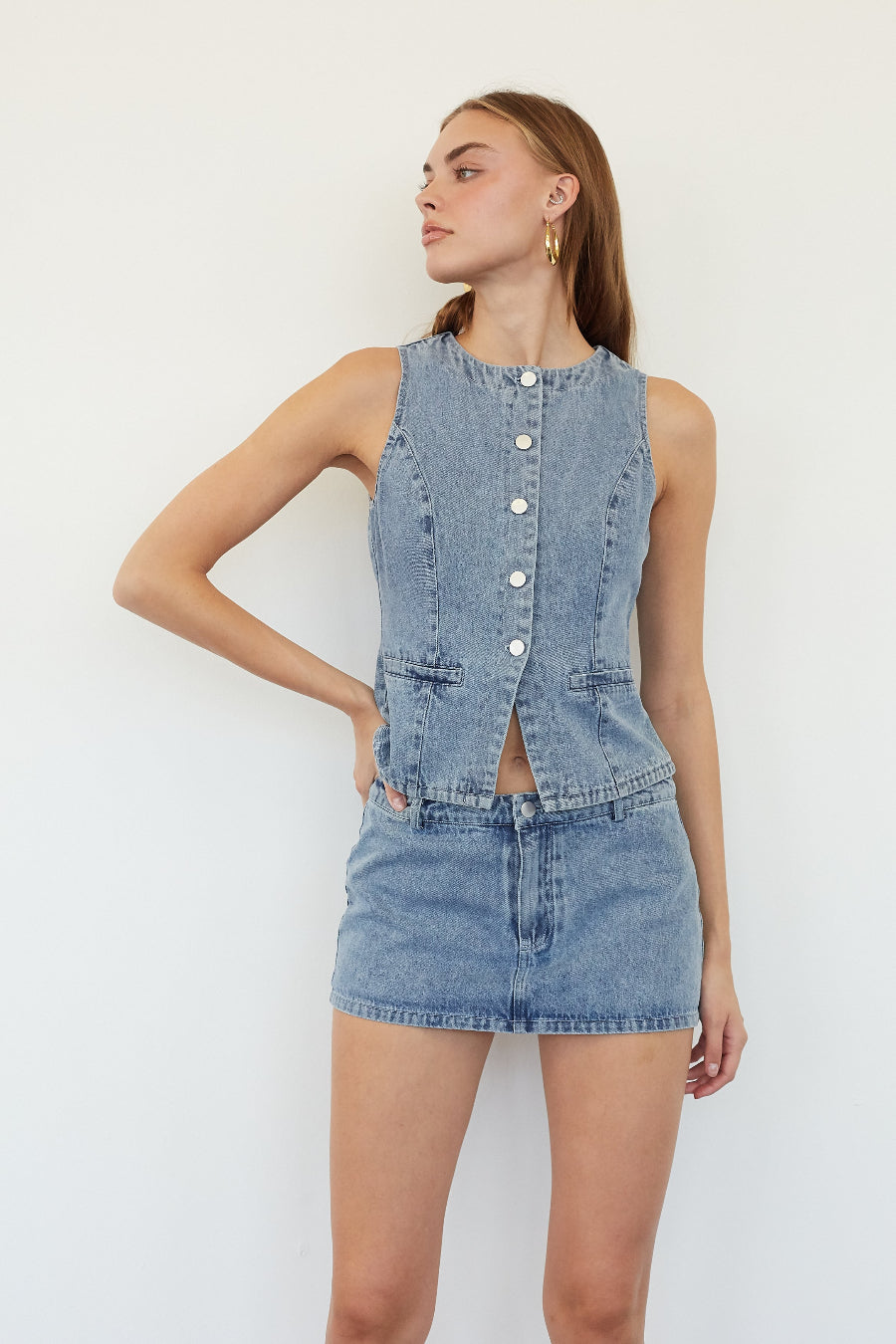 Azelia Denim Button Up Vest Top