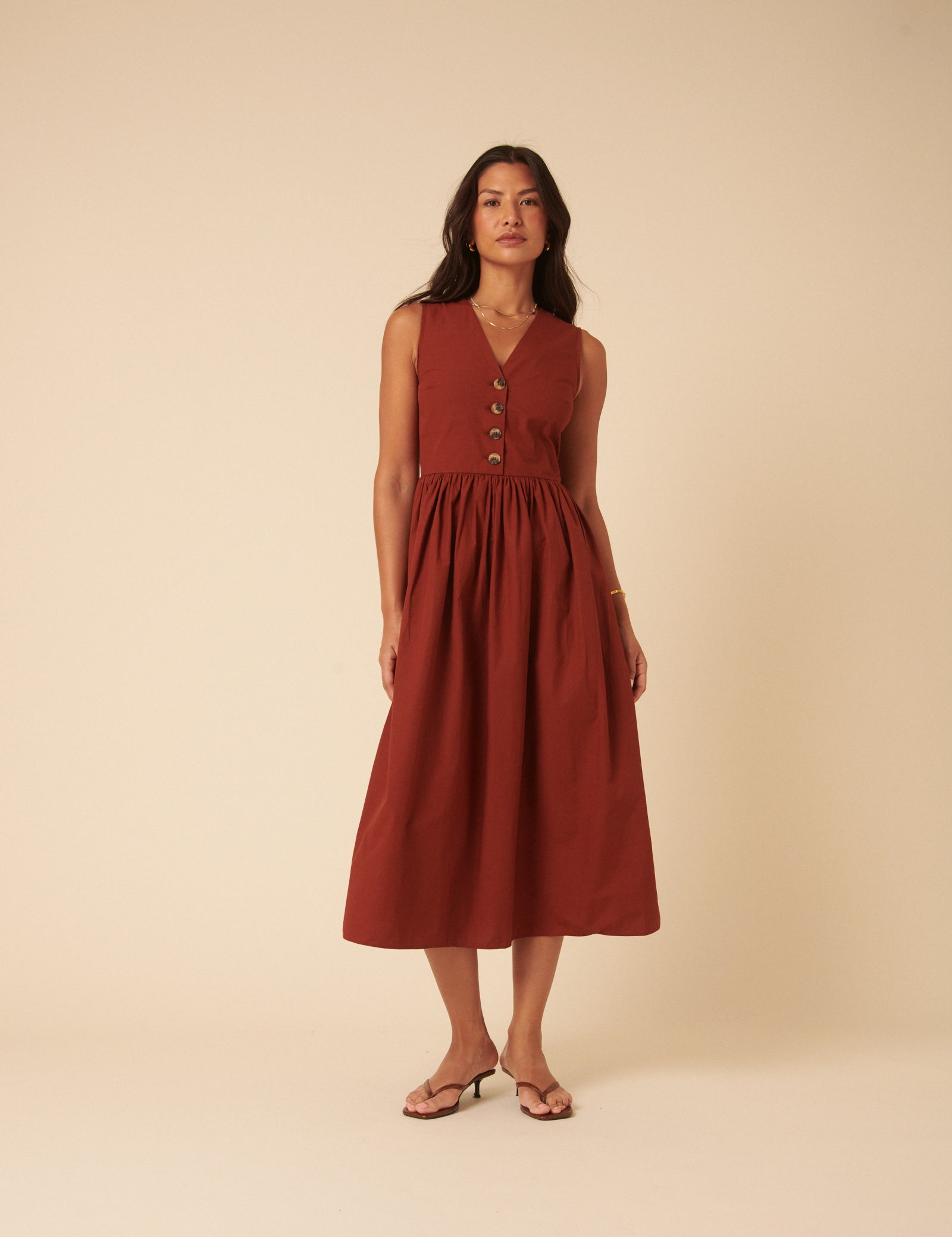 Burnt Orange Oak Midi Dress