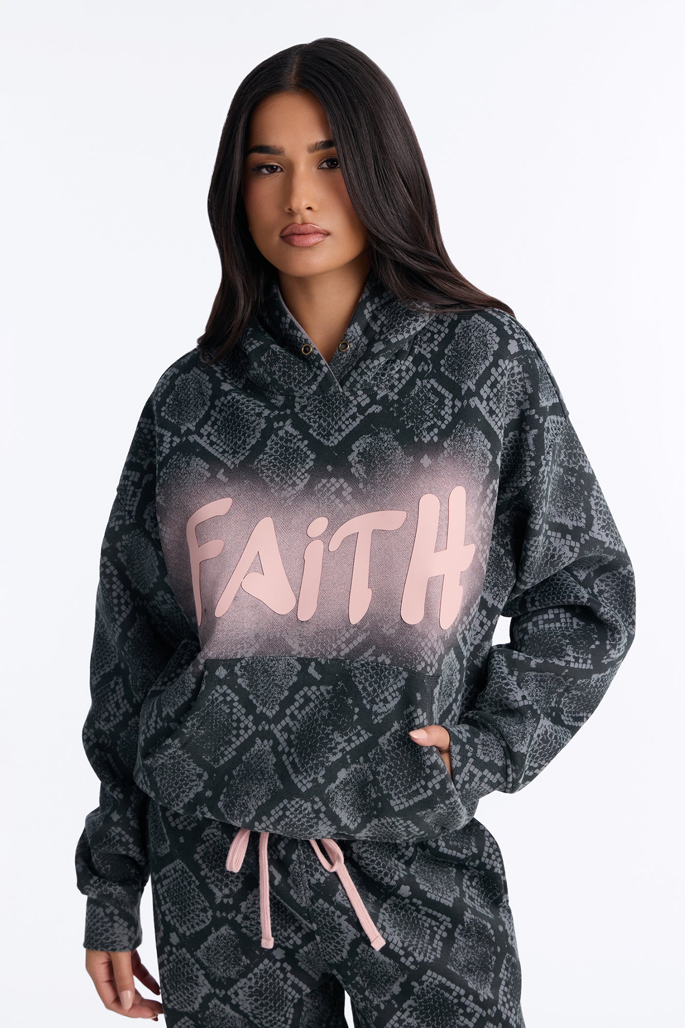 Faith Airbrushed Snakeskin Hoodie - Charcoal