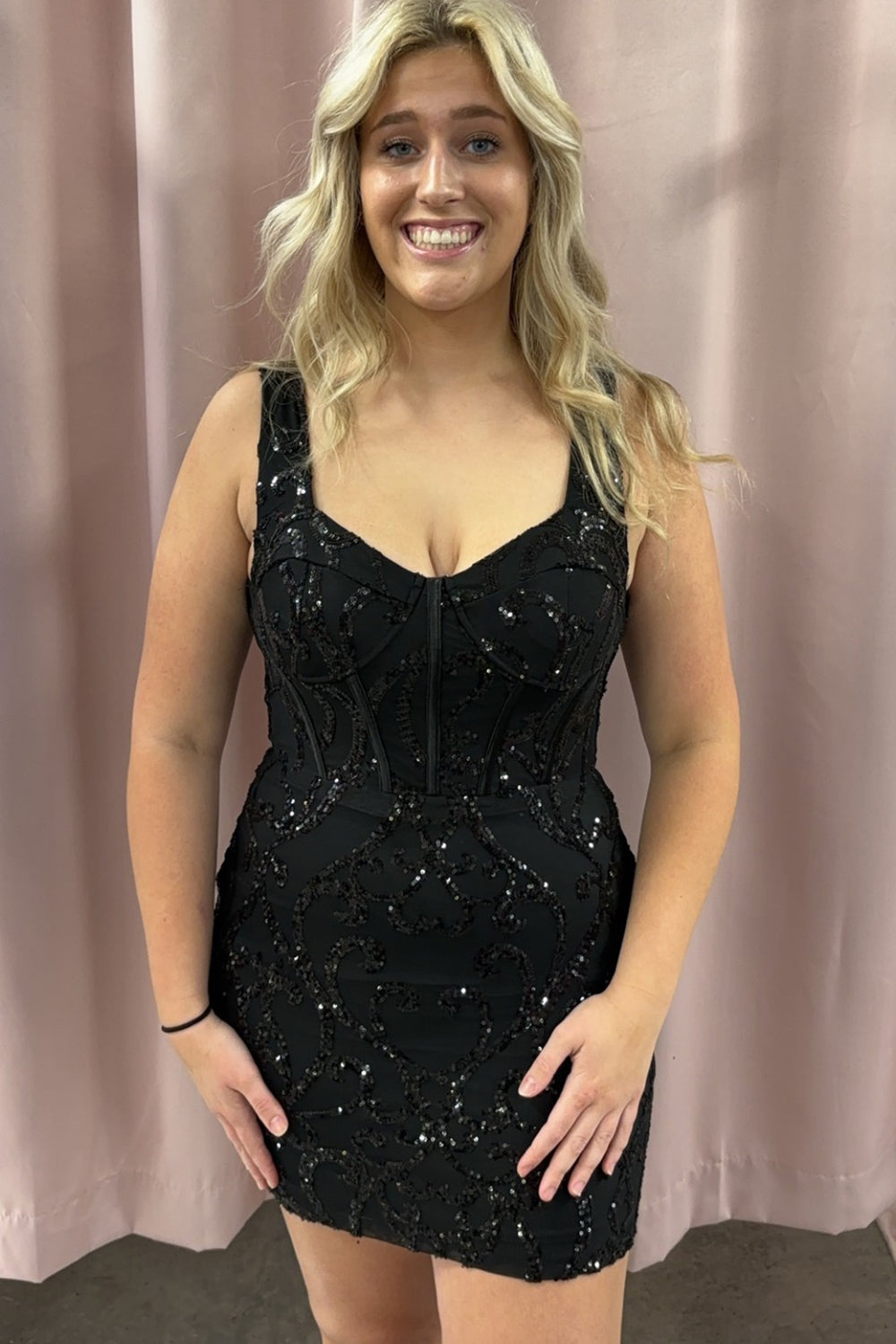 Sparkly Black Corset Tight Short Sequins Homecoming Dress/Mini Dress