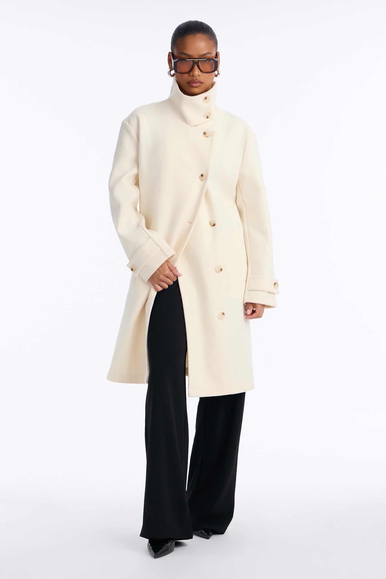 Ella Everyday Funnel Neck Coat - Cream