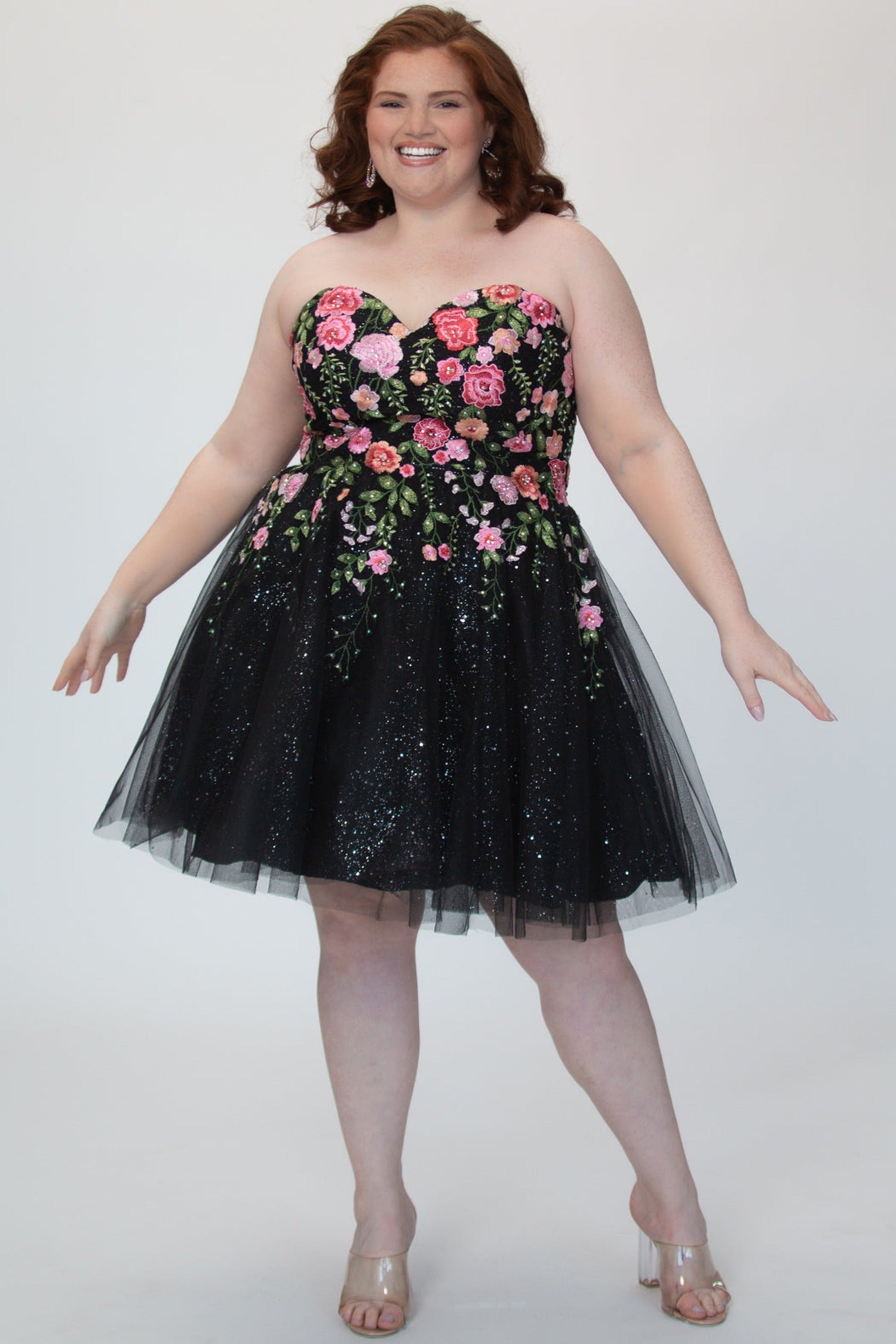 Sydney's Closet SC8137 Embroidered Floral Sweetheart Cocktail Dress