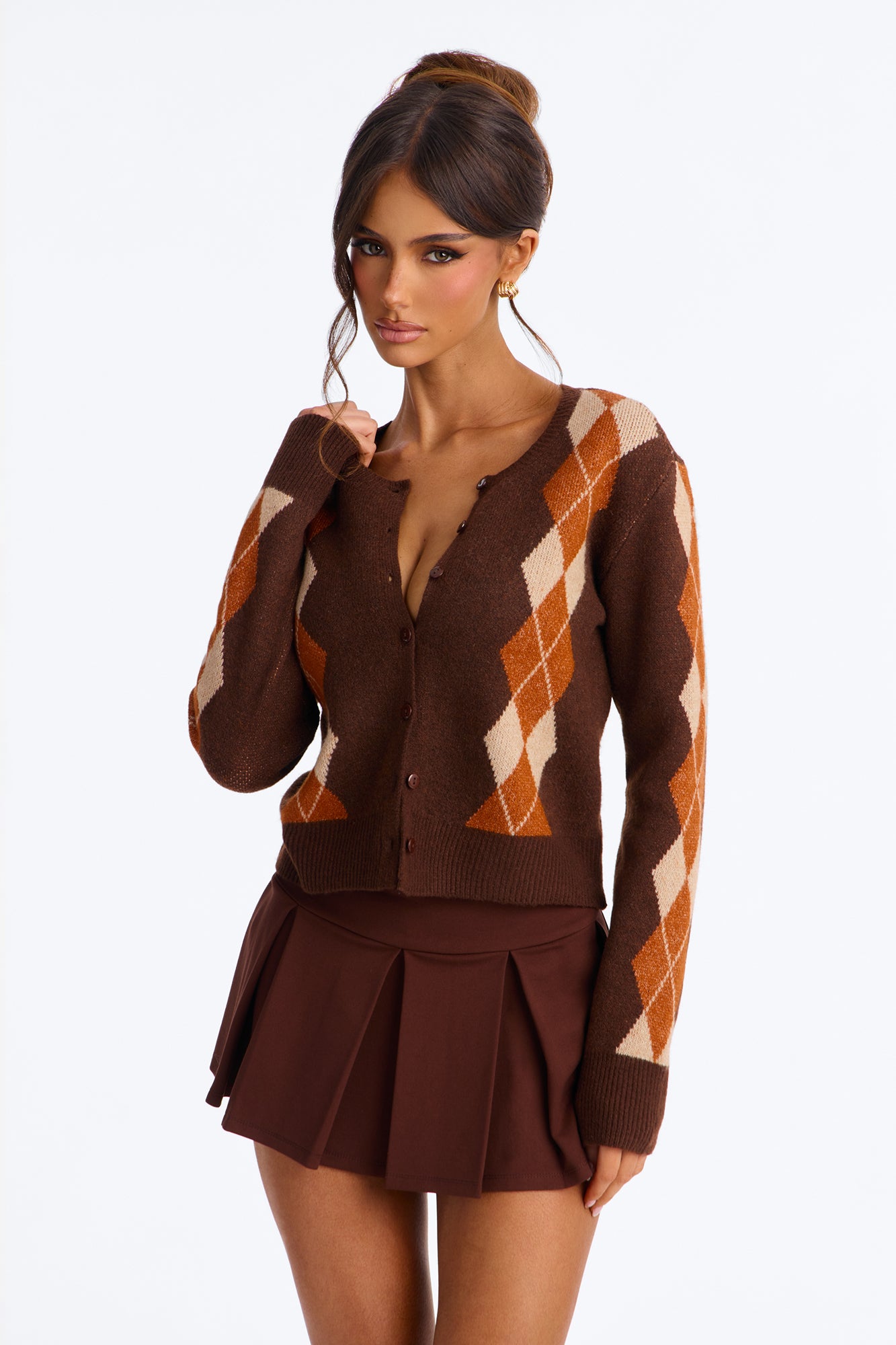 She Reads Argyle Sweater - Chocolate/Combo